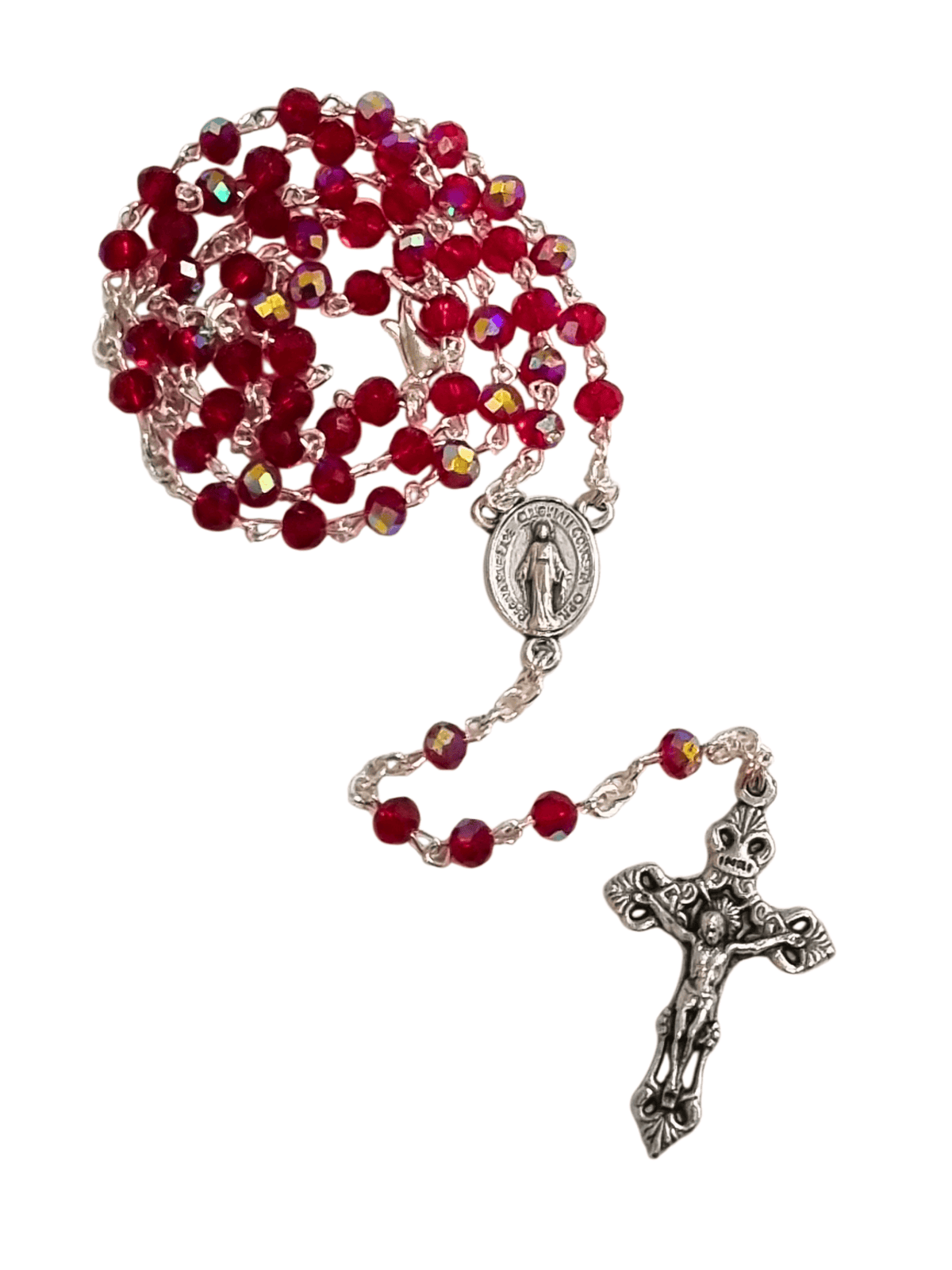 Terço Colar Italiano de Cristal Vermelho 4 mm-TerraCotta Arte Sacra