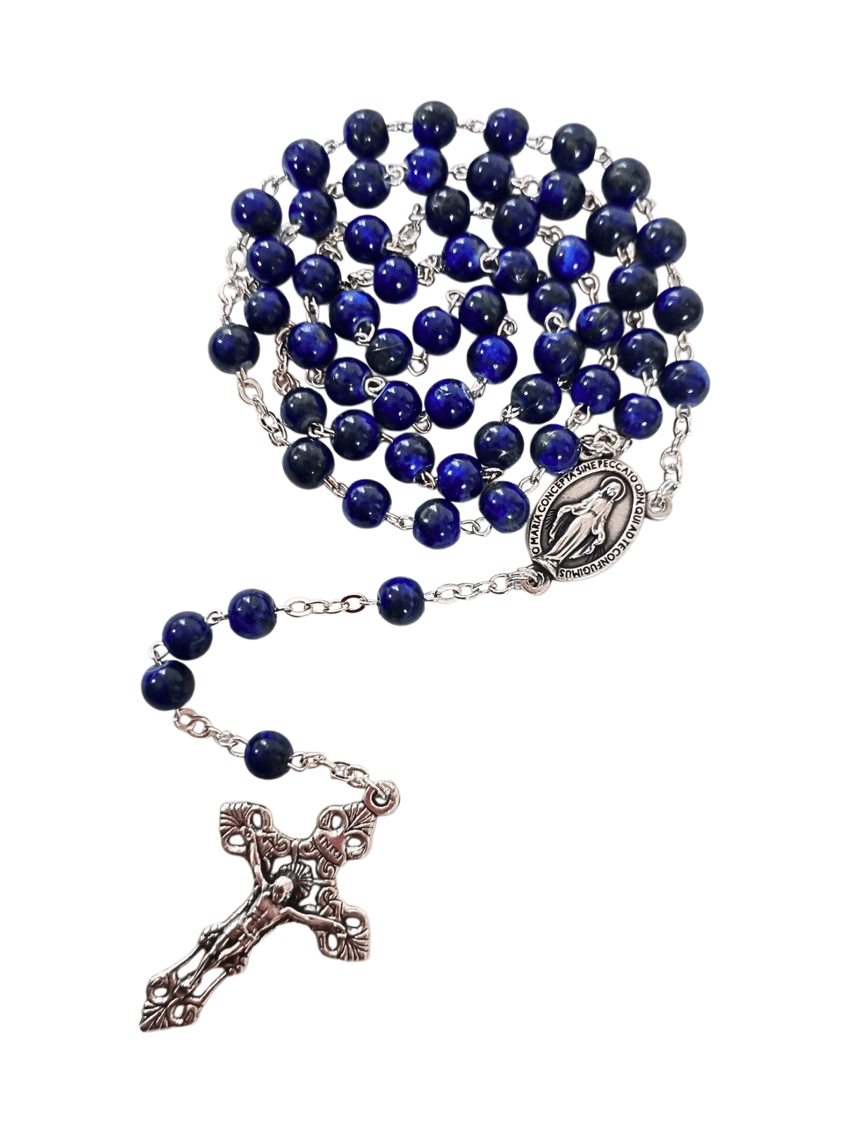 Terço Italiano Marmorizado Azul Royal 6 mm-TerraCotta Arte Sacra