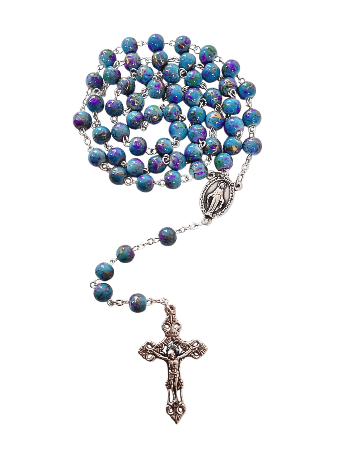 Terço Italiano Marmorizado Azul Turquesa 6 mm-TerraCotta Arte Sacra