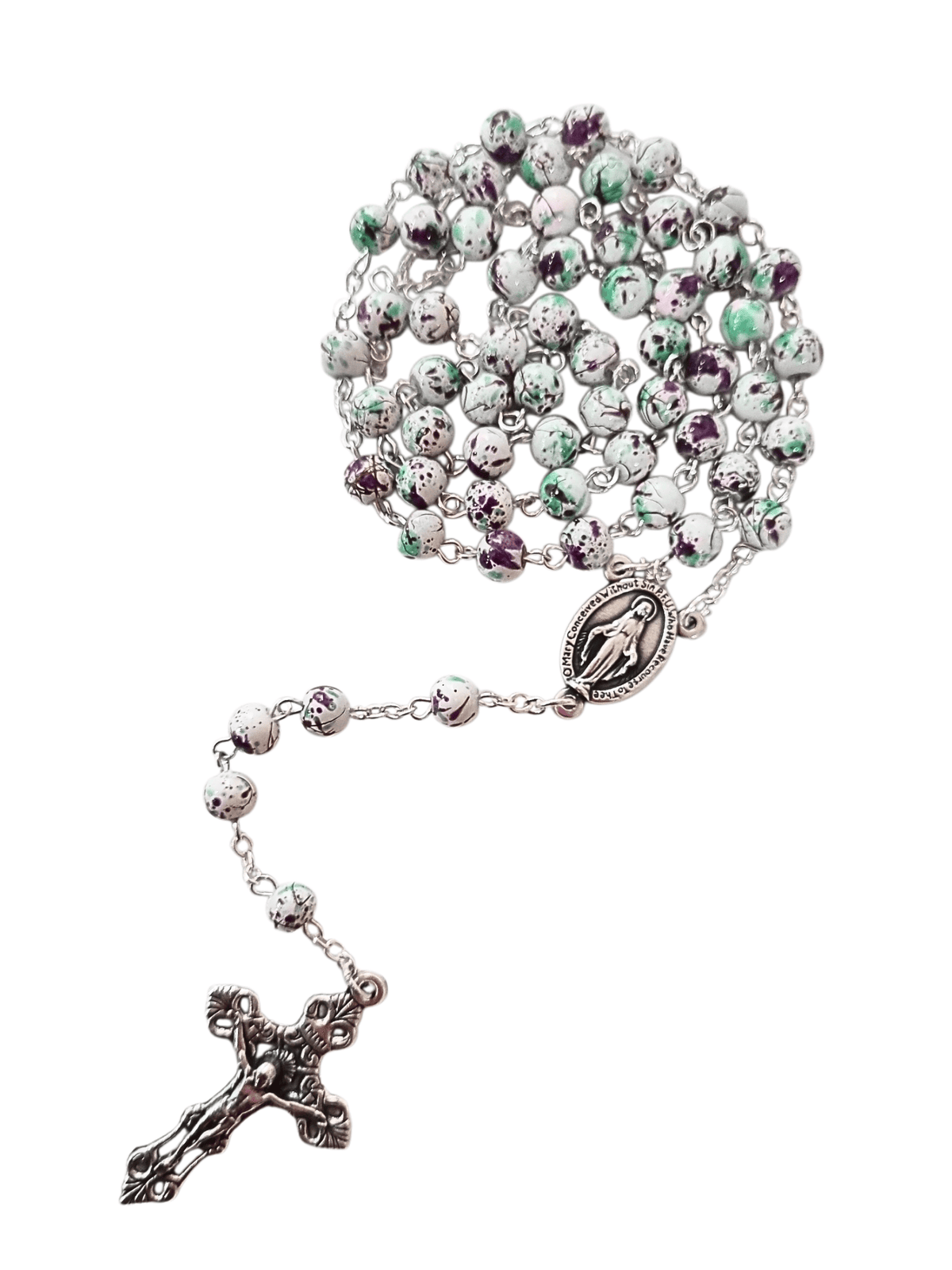 Terço Italiano Marmorizado Branco 6 mm-TerraCotta Arte Sacra