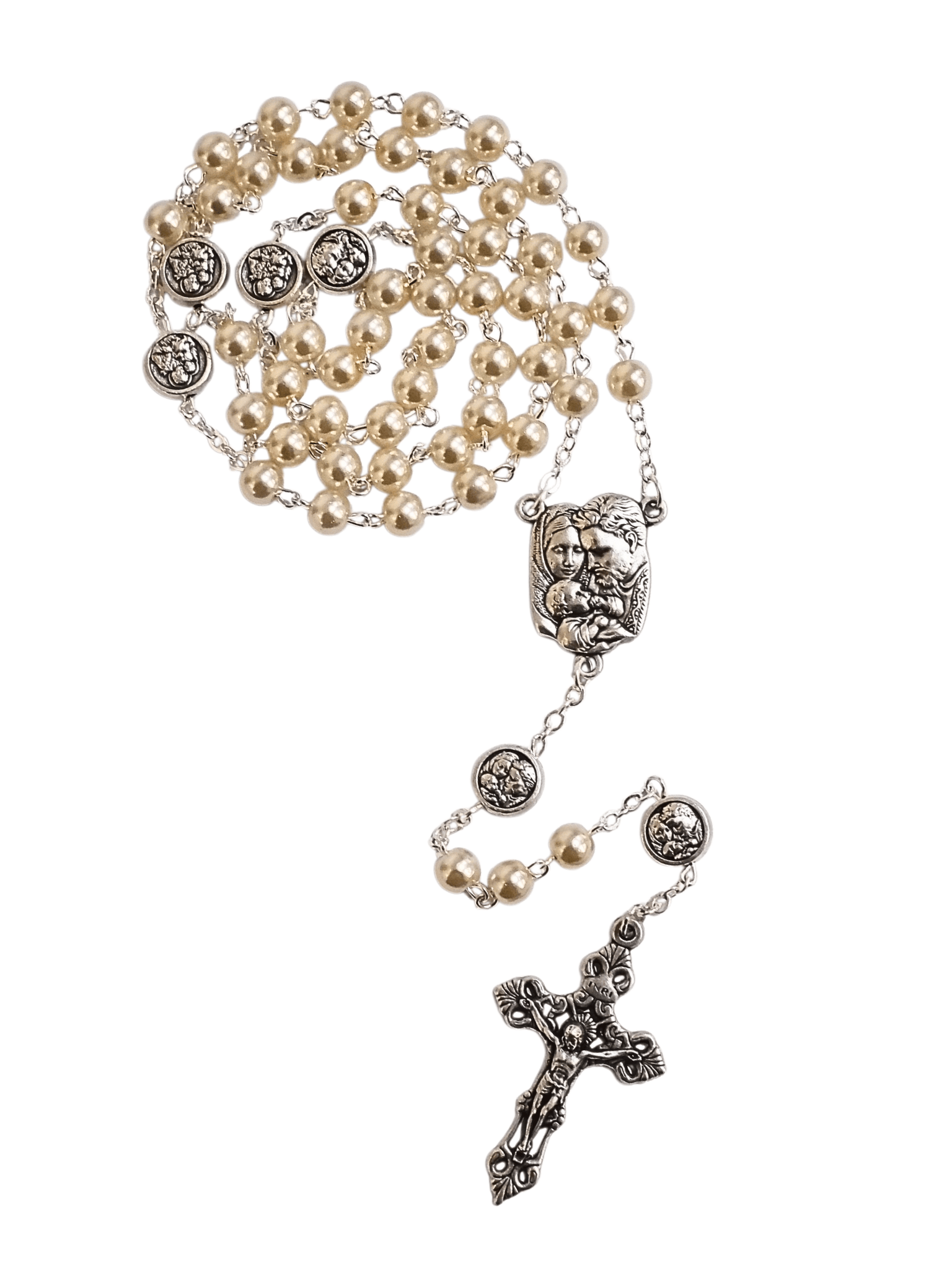 Terço Italiano Perolado Sagrada Família e São José 6 mm-TerraCotta Arte Sacra