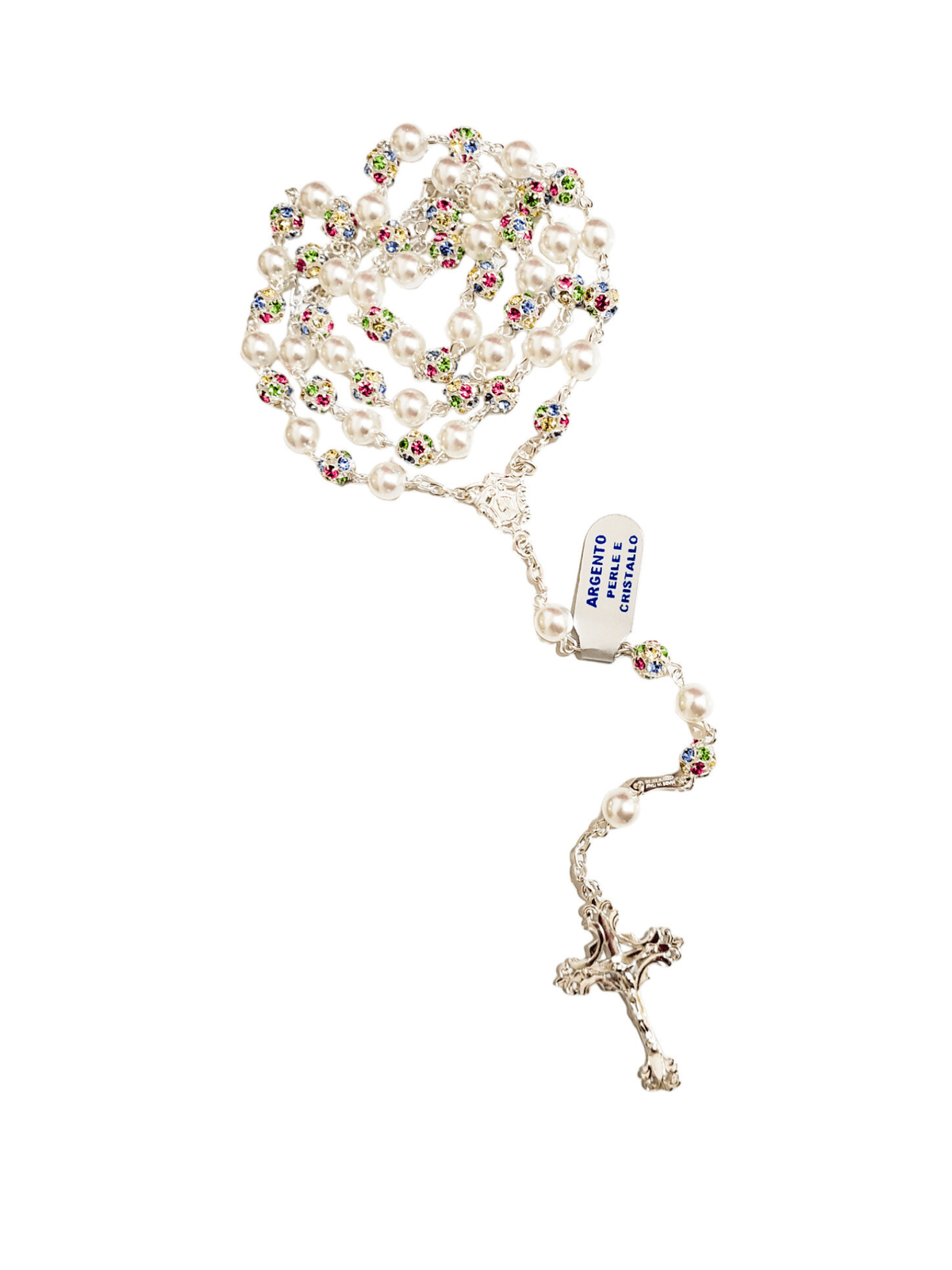 Terço Italiano com Cristais Swarovski Coloridos em Prata de Lei 925-TerraCotta Arte Sacra
