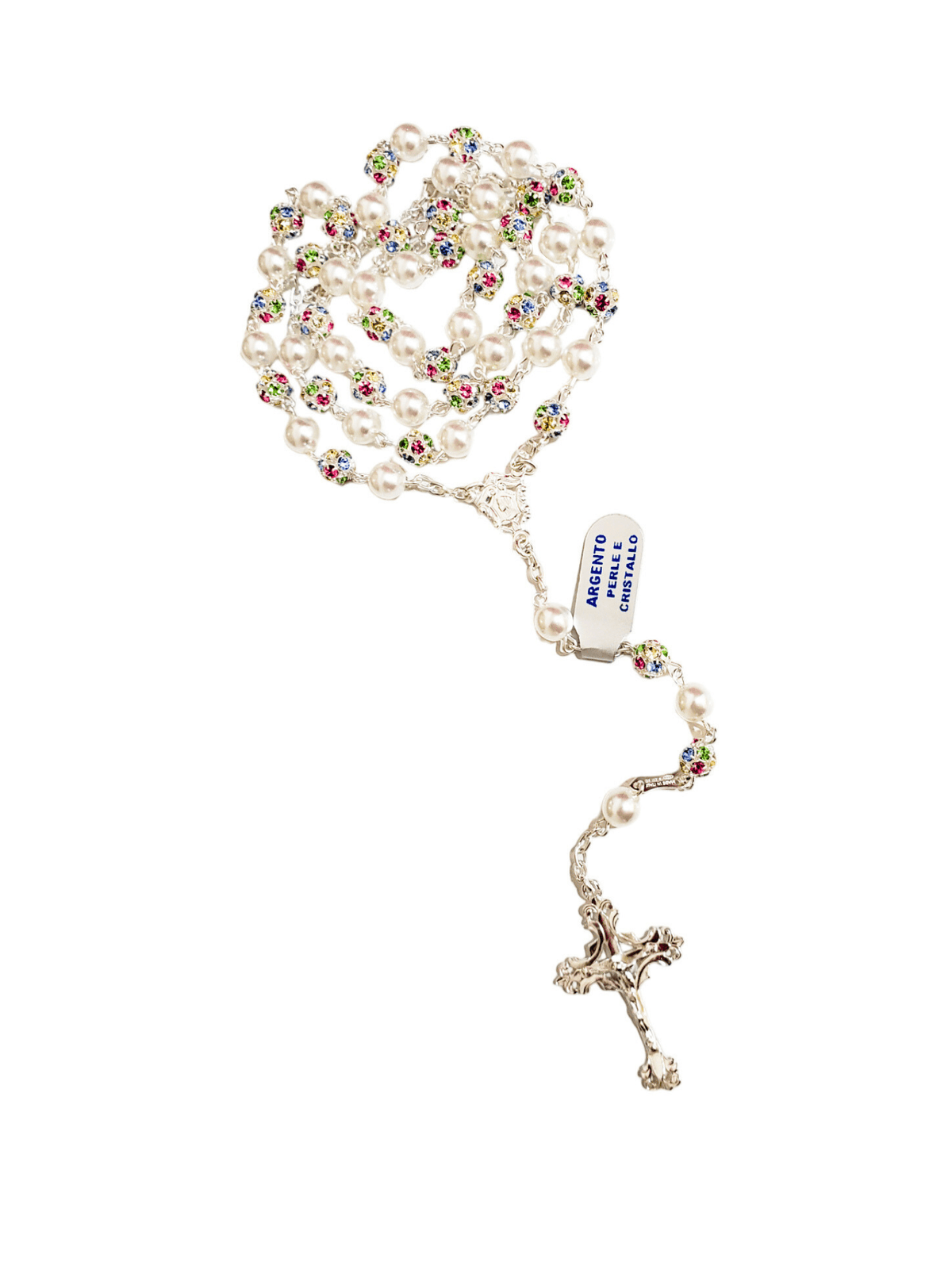 Terço Italiano com Cristais Swarovski Coloridos em Prata de Lei 925-TerraCotta Arte Sacra