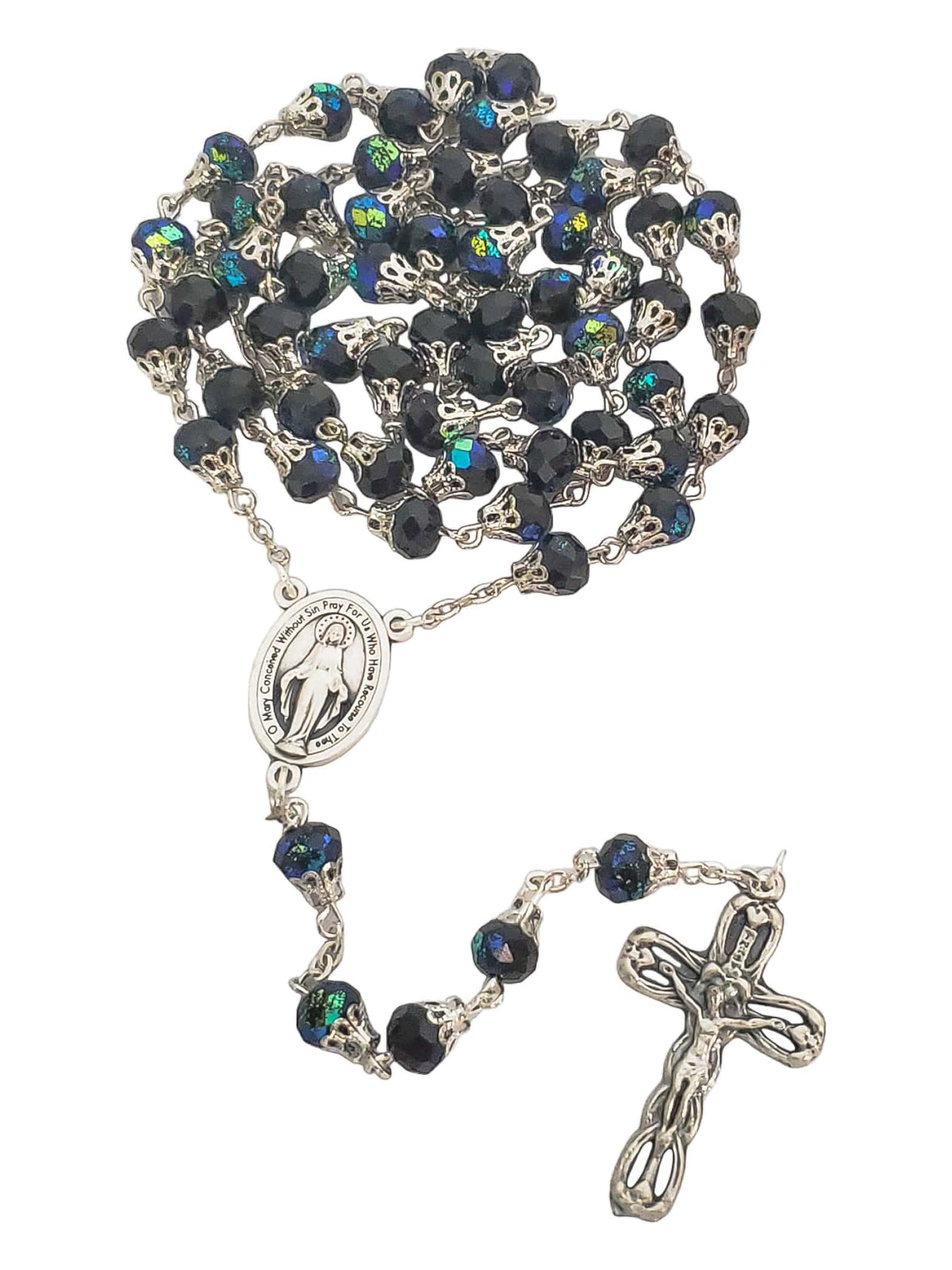 Terço Italiano de Cristal Medalha Milagrosa com Tulipa Preto-TerraCotta Arte Sacra