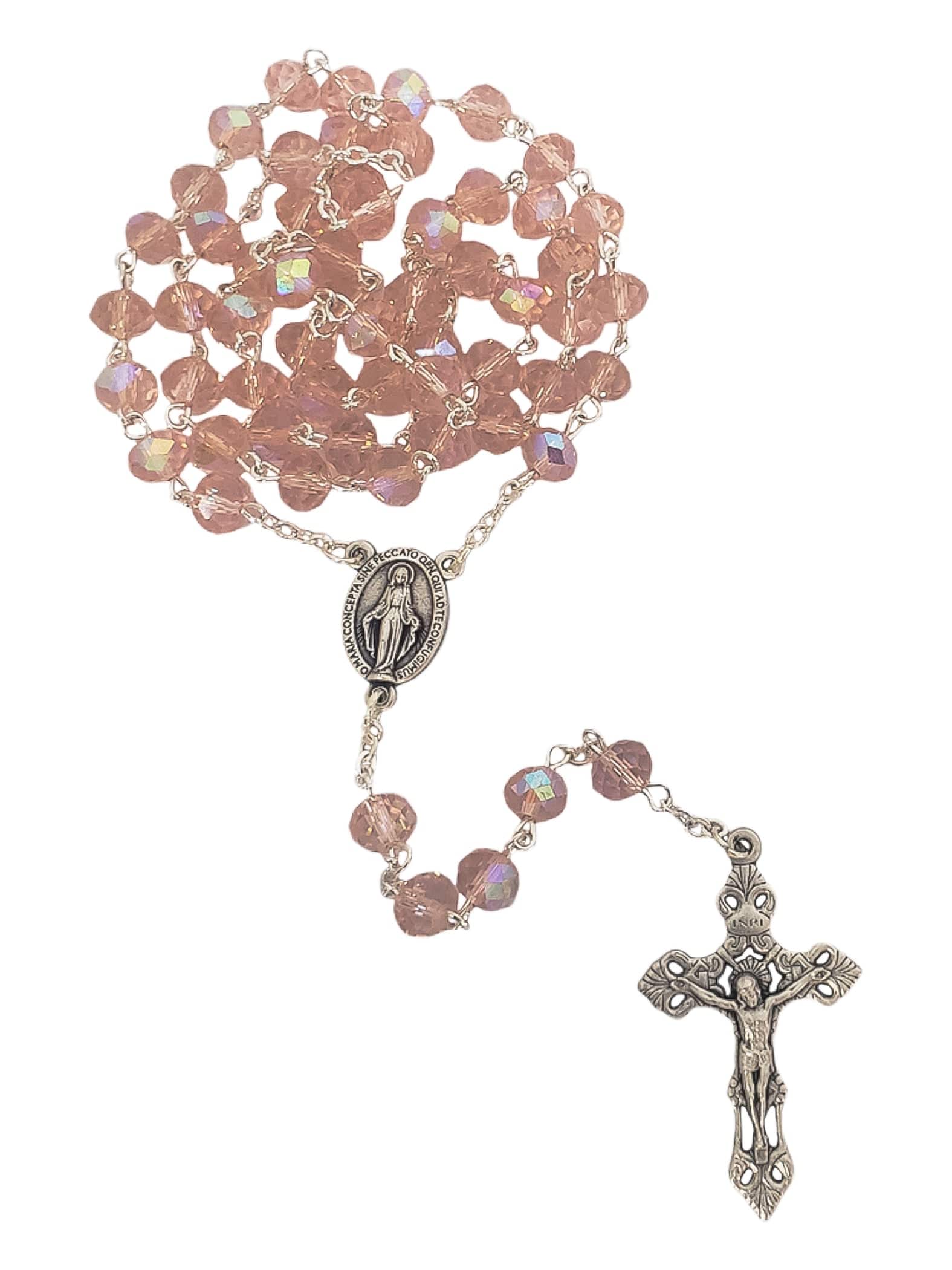 Terço Italiano de Cristal Nobre Oval Rosa-TerraCotta Arte Sacra