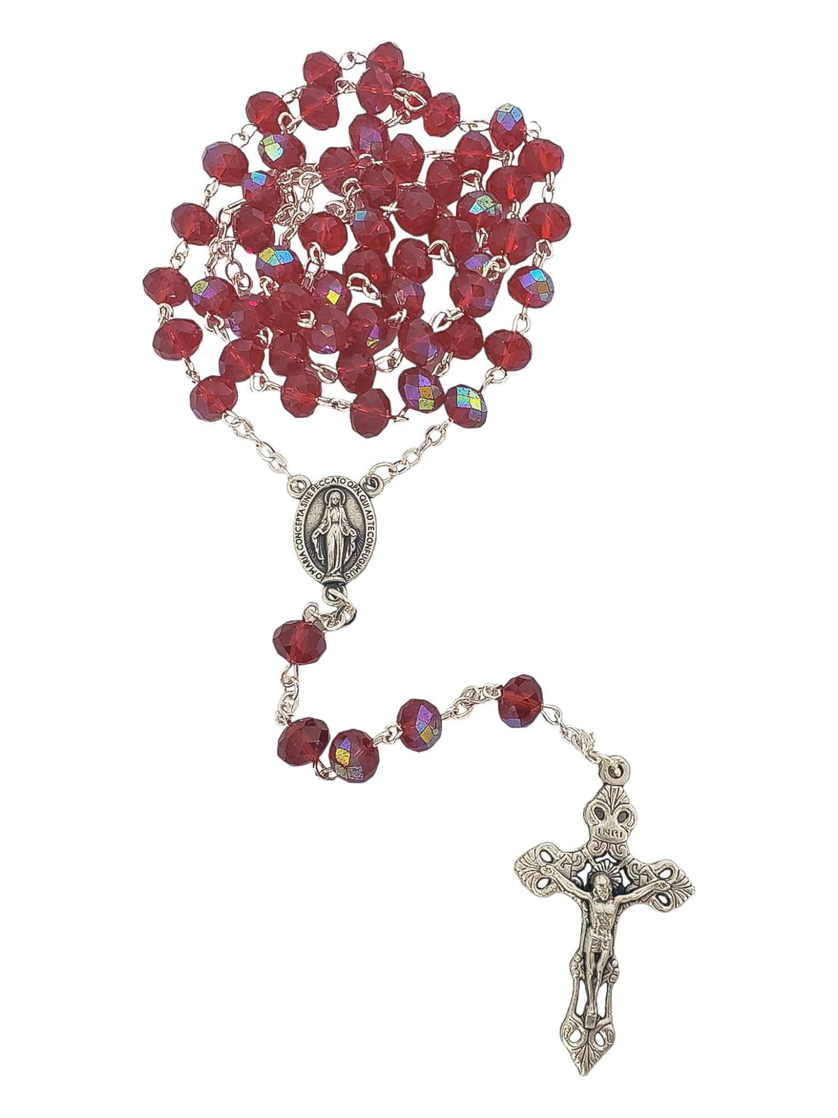 Terço Italiano de Cristal Nobre Oval Vermelho-TerraCotta Arte Sacra