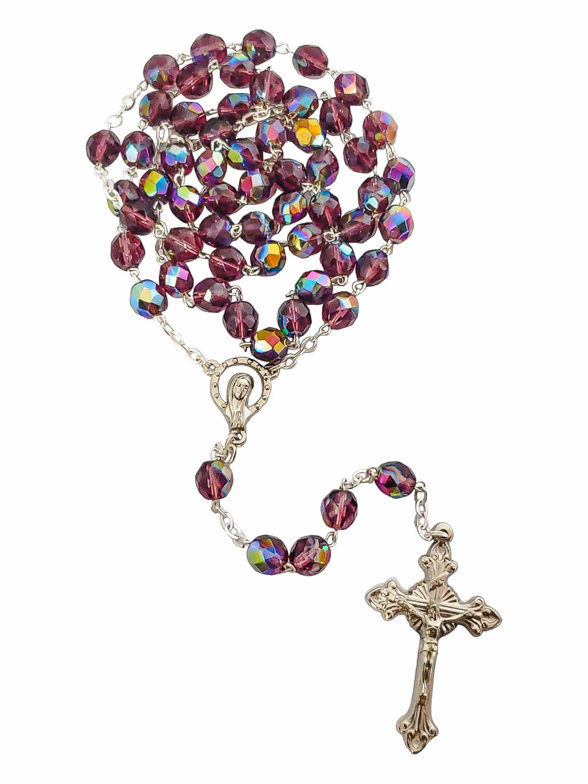 Terço Italiano de Cristal Nobre Roxo-TerraCotta Arte Sacra