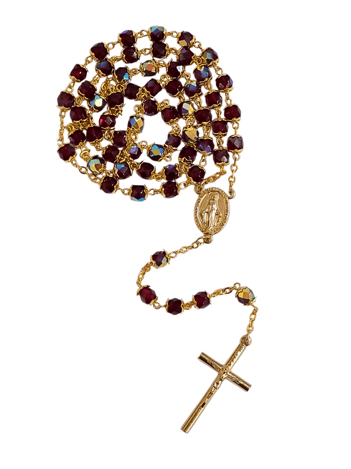 Terço Italiano de Cristal com Tulipa Bordô e Dourado 6 mm-TerraCotta Arte Sacra