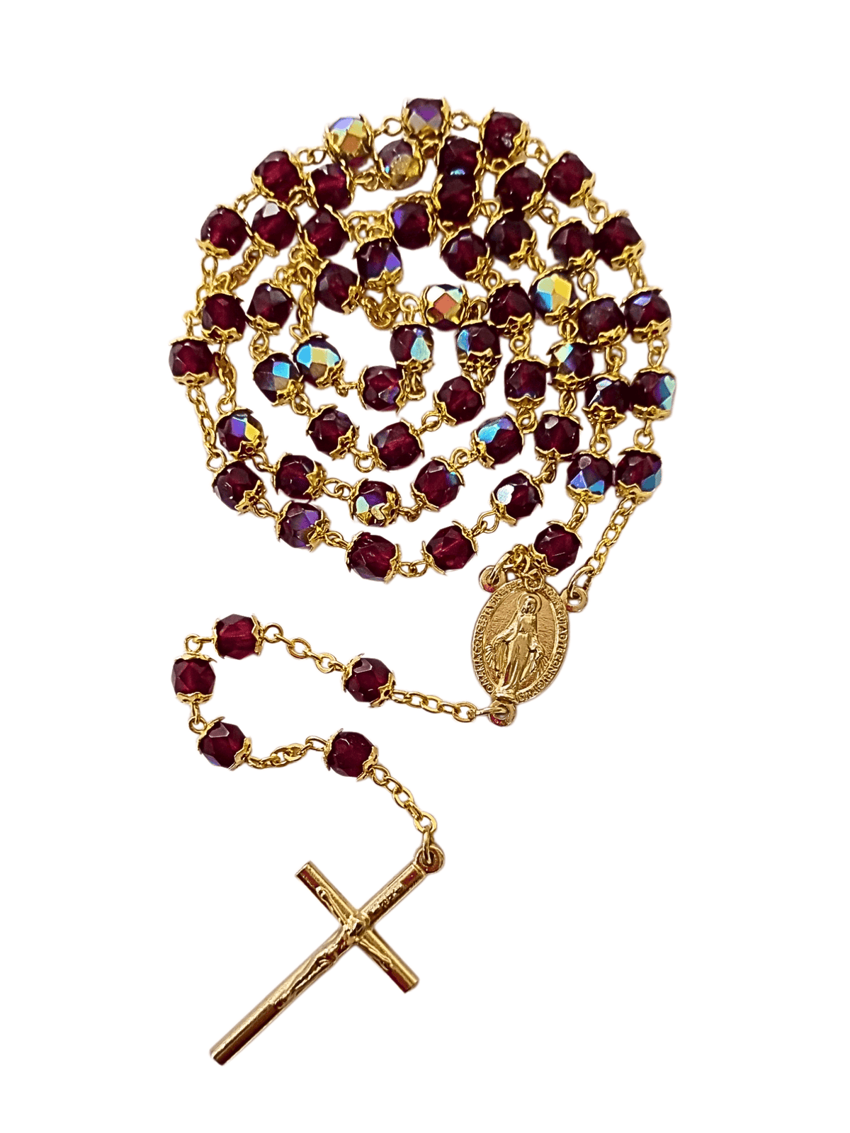 Terço Italiano de Cristal com Tulipas Bordô 6 mm-TerraCotta Arte Sacra