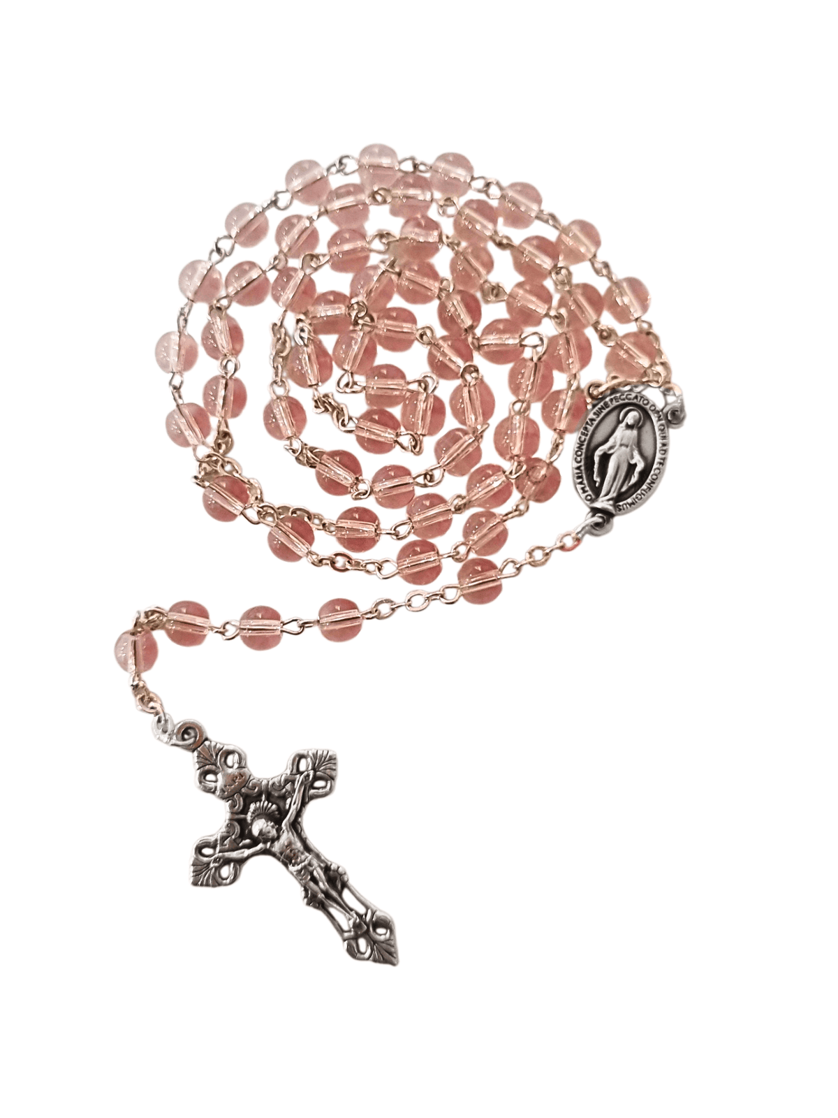 Terço Italiano de Cristal de Vidro Rosa 6 mm-TerraCotta Arte Sacra