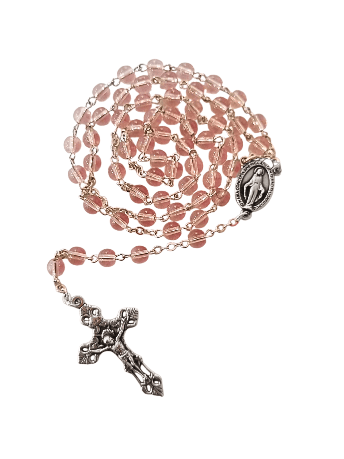 Terço Italiano de Cristal de Vidro Rosa 6 mm-TerraCotta Arte Sacra