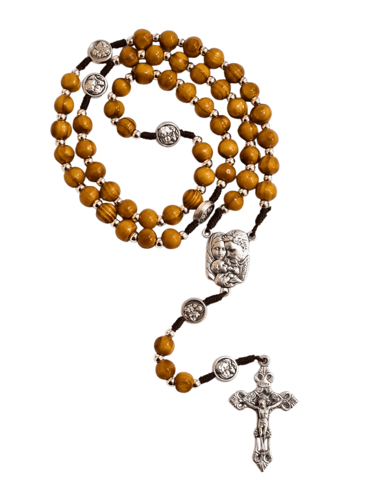 Terço Italiano de Madeira Sagrada Família e São José 8 mm-TerraCotta Arte Sacra