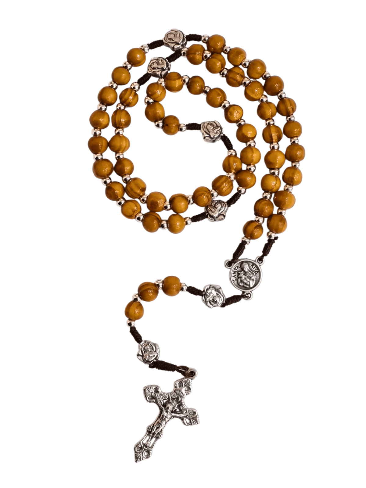 Terço Italiano de Madeira Santa Rita 8 mm-TerraCotta Arte Sacra