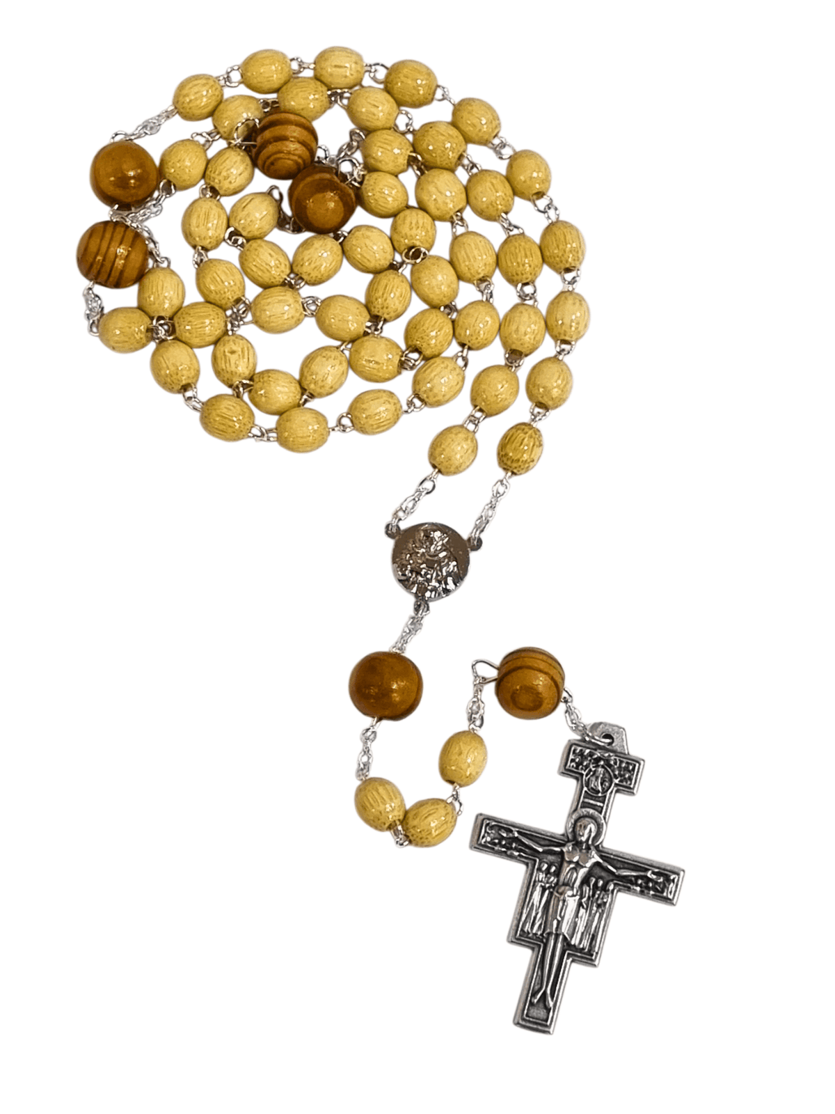 Terço Italiano de Madeira São Francisco com Cruz de São Damião 8 mm-TerraCotta Arte Sacra