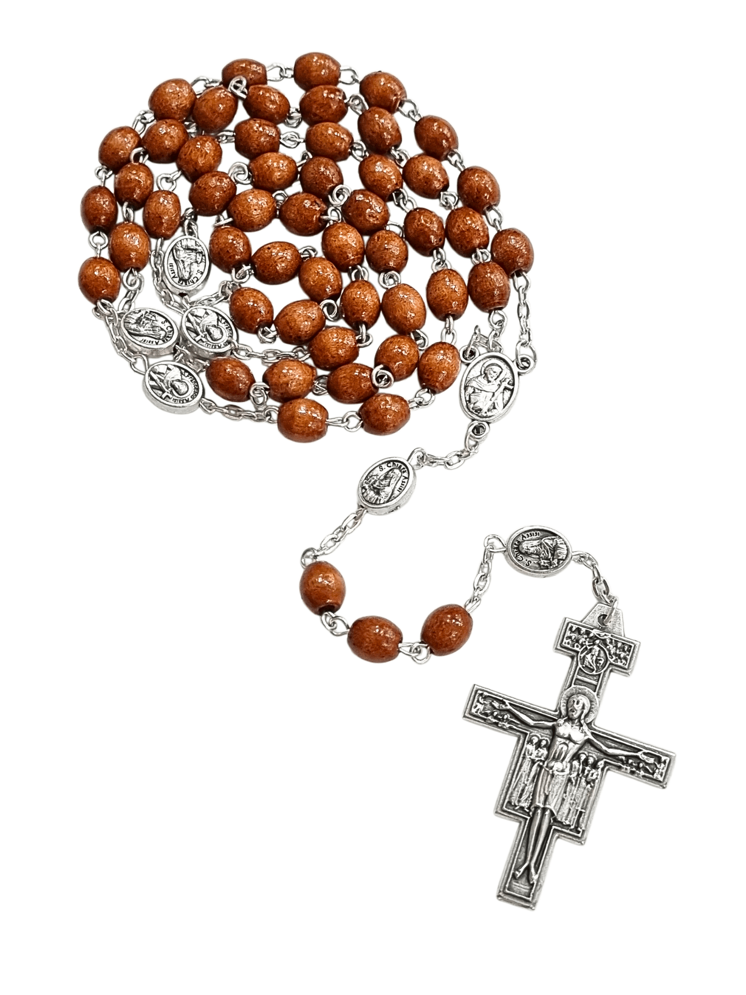 Terço Italiano de Madeira São Francisco e Santa Clara 6 mm-TerraCotta Arte Sacra