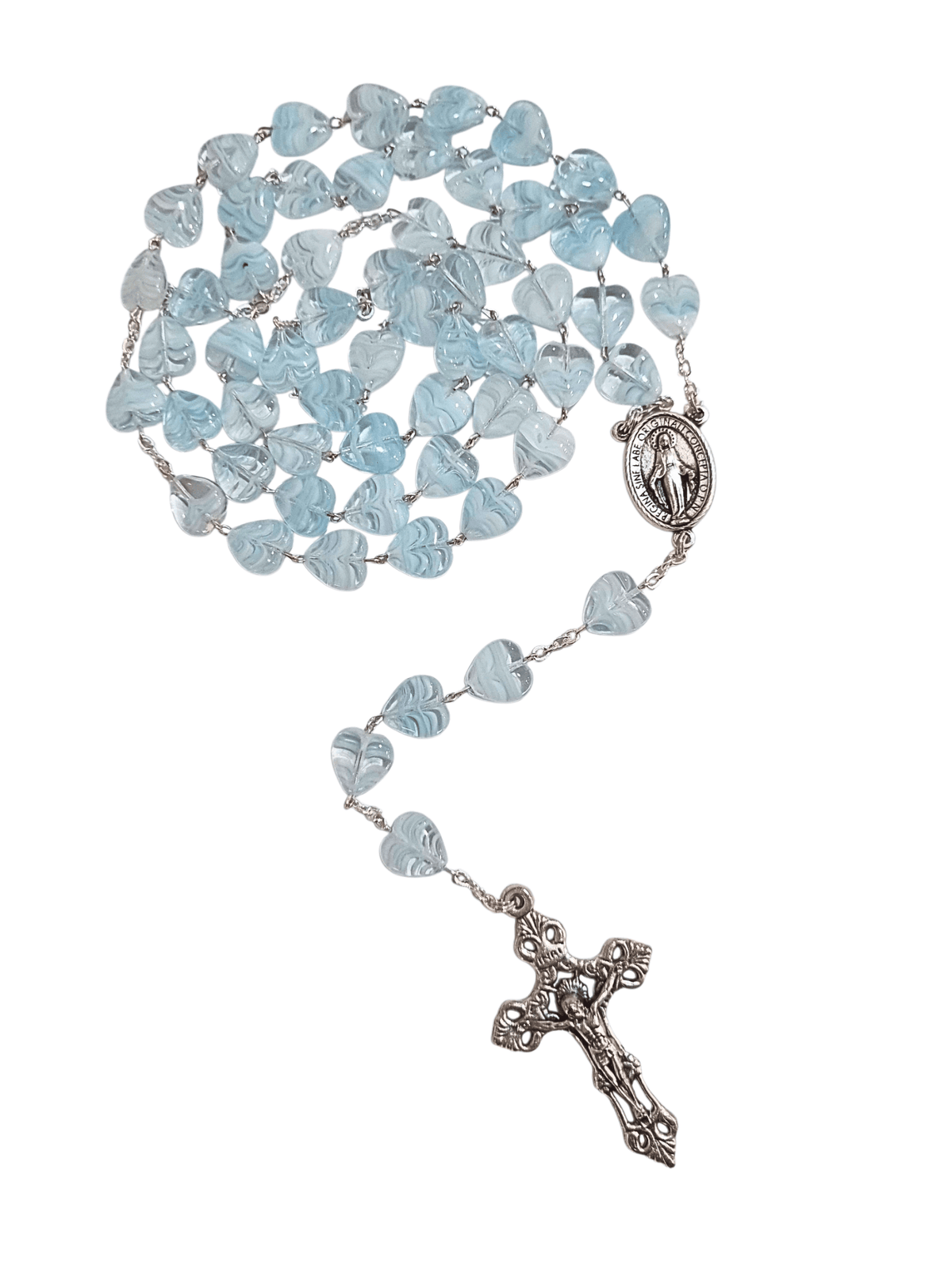 Terço Italiano de Murano Coração Azul Celeste 10 mm-TerraCotta Arte Sacra