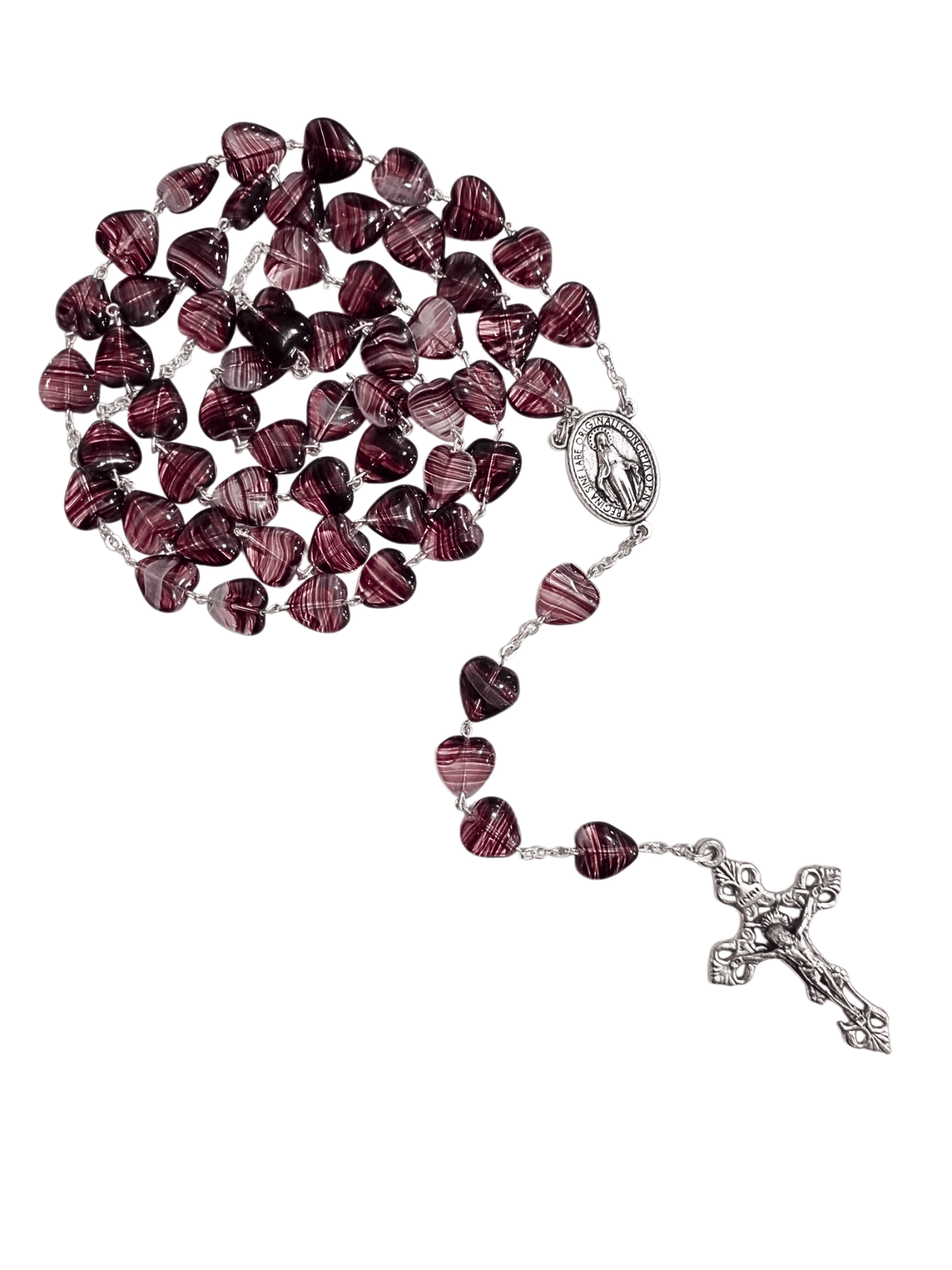 Terço Italiano de Murano Coração Roxo 10 mm-TerraCotta Arte Sacra