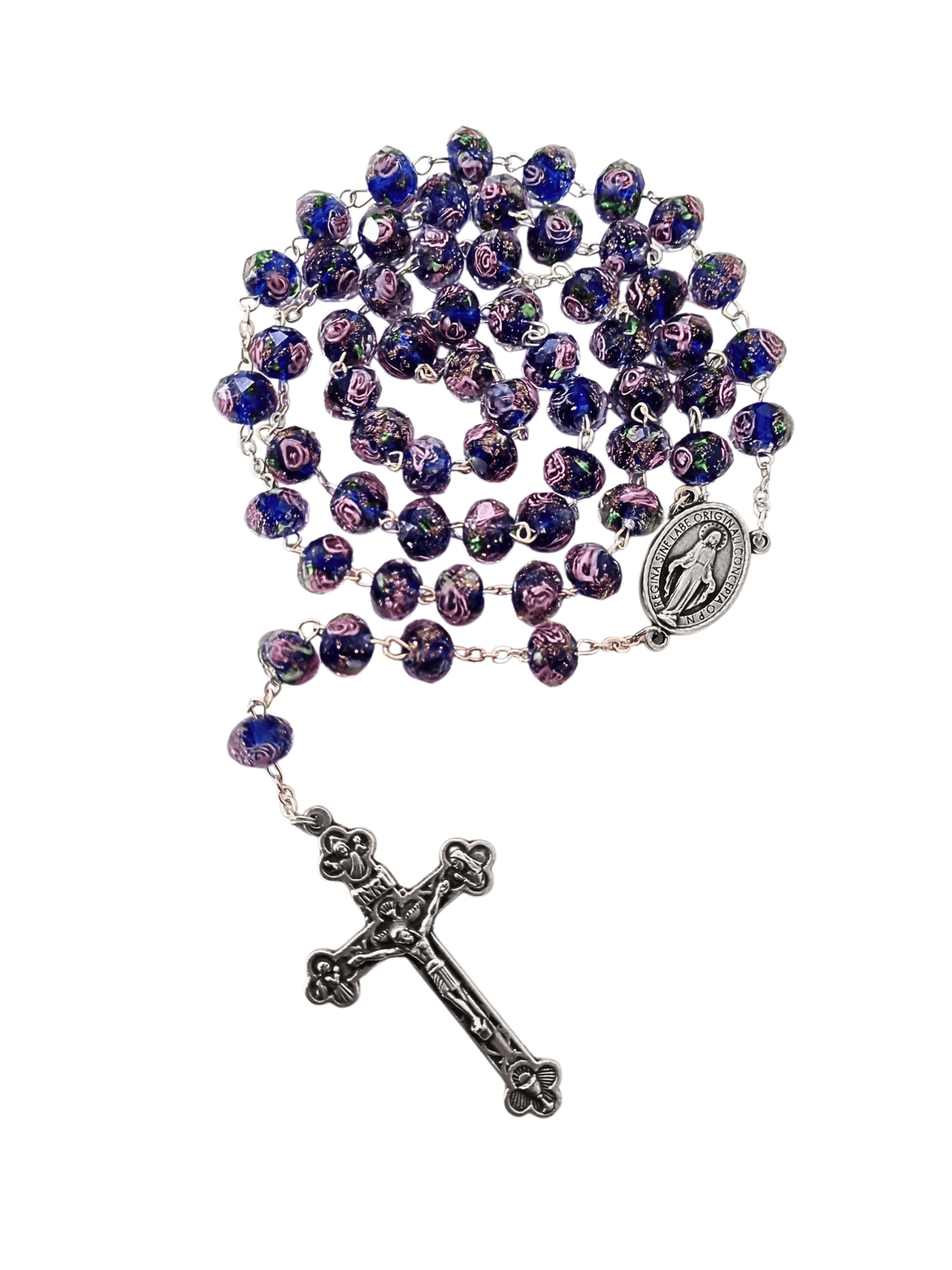 Terço Italiano de Murano Lapidado Azul 8 mm-TerraCotta Arte Sacra