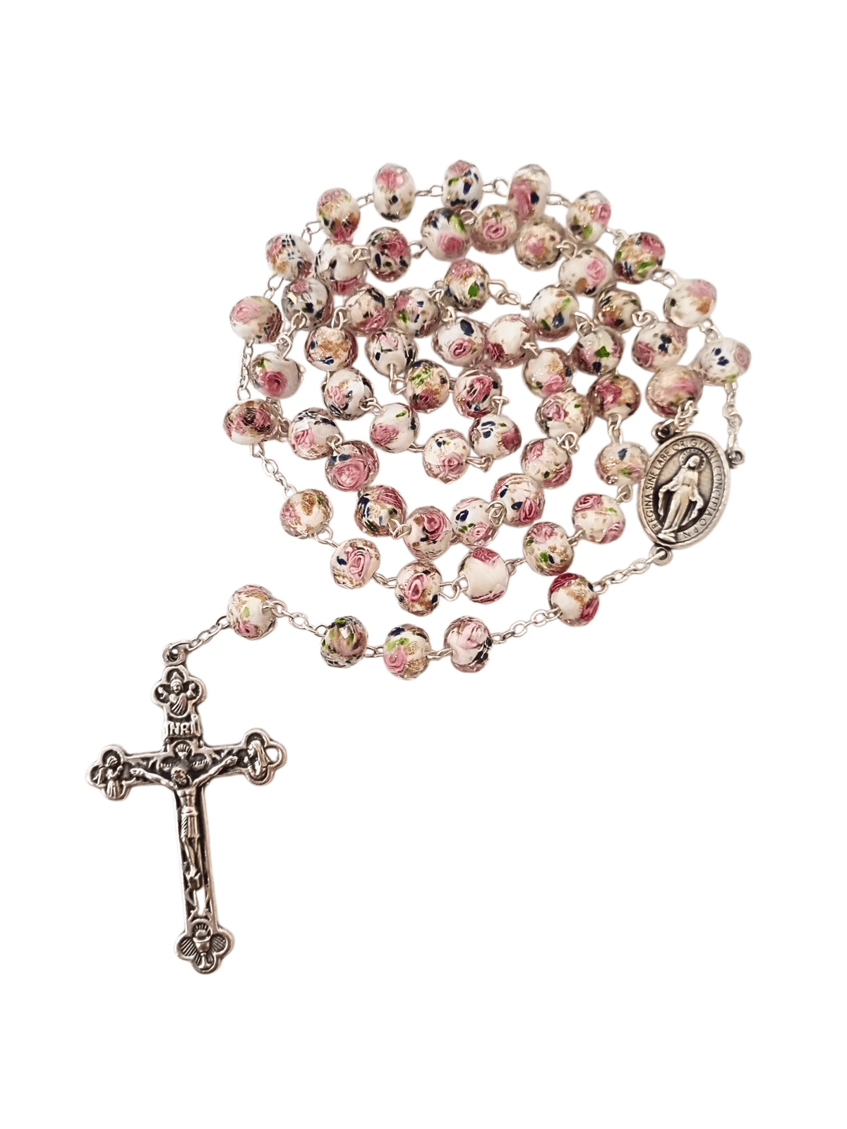 Terço Italiano de Murano Lapidado Rosa 8 mm-TerraCotta Arte Sacra