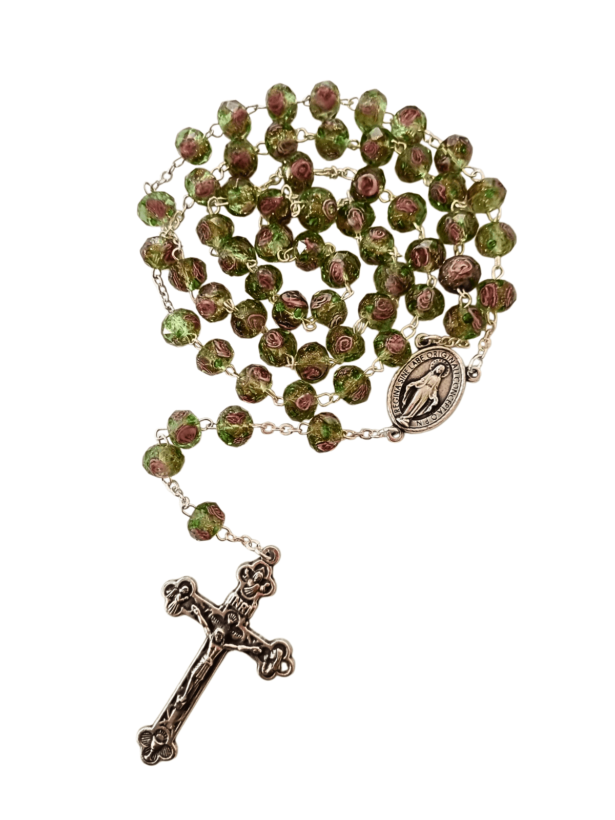 Terço Italiano de Murano Lapidado Verde 8 mm-TerraCotta Arte Sacra