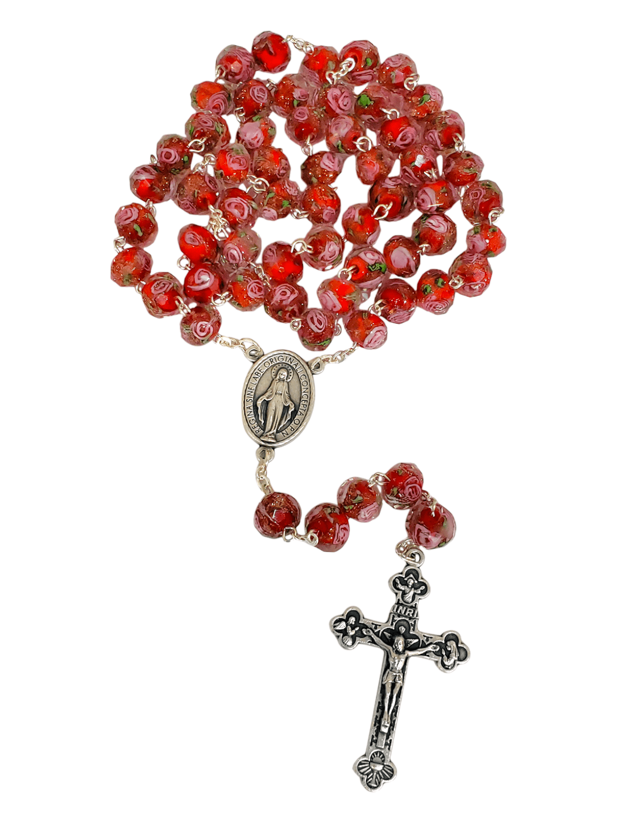 Terço Italiano de Murano Lapidado Vermelho-TerraCotta Arte Sacra