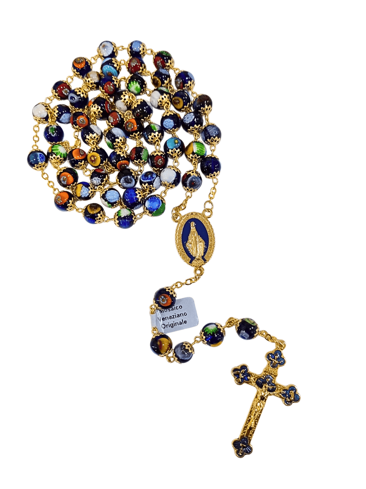 Terço Italiano de Murano Mosaico Veneziano Azul Royal 8 mm-TerraCotta Arte Sacra