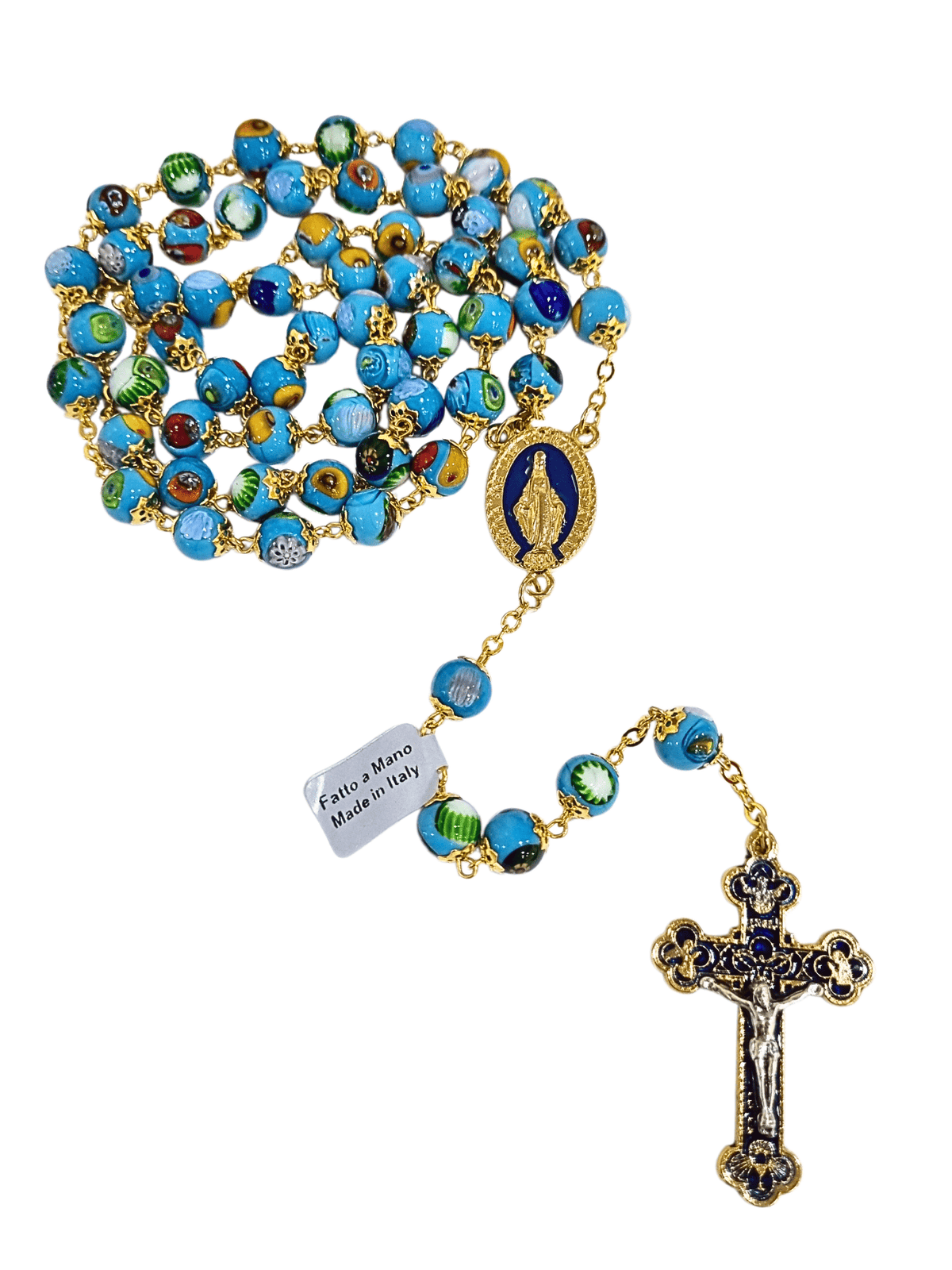 Terço Italiano de Murano Mosaico Veneziano Turquesa 8 mm-TerraCotta Arte Sacra