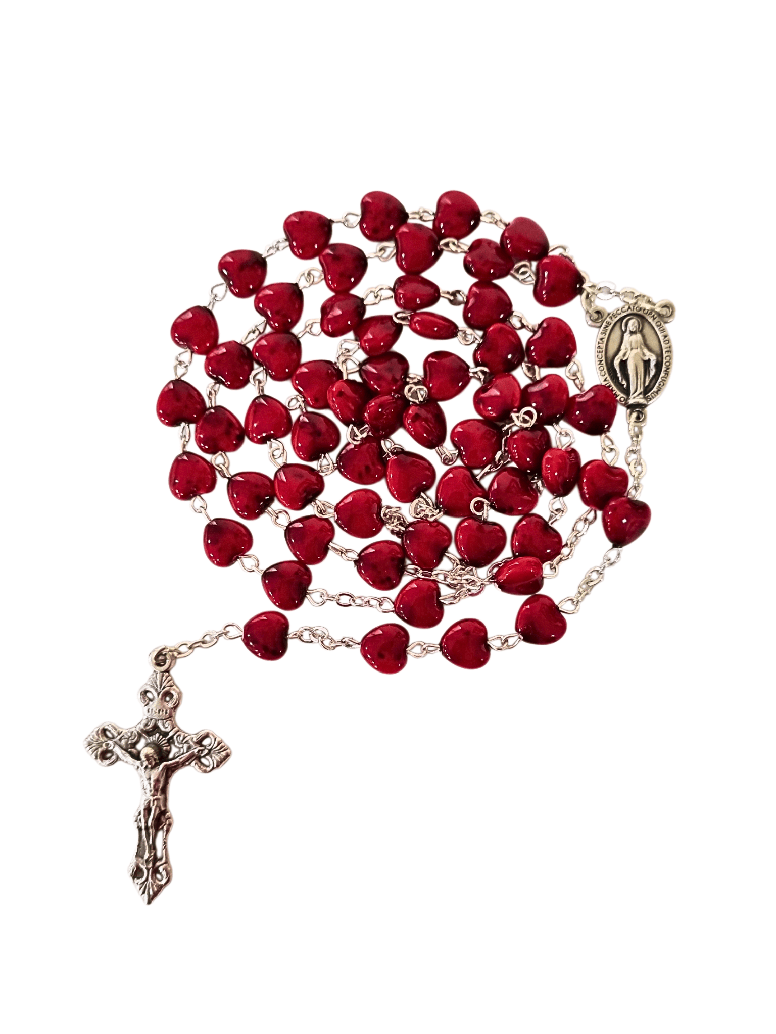 Terço Italiano de Polietileno Coração Vermelho 6 mm-TerraCotta Arte Sacra