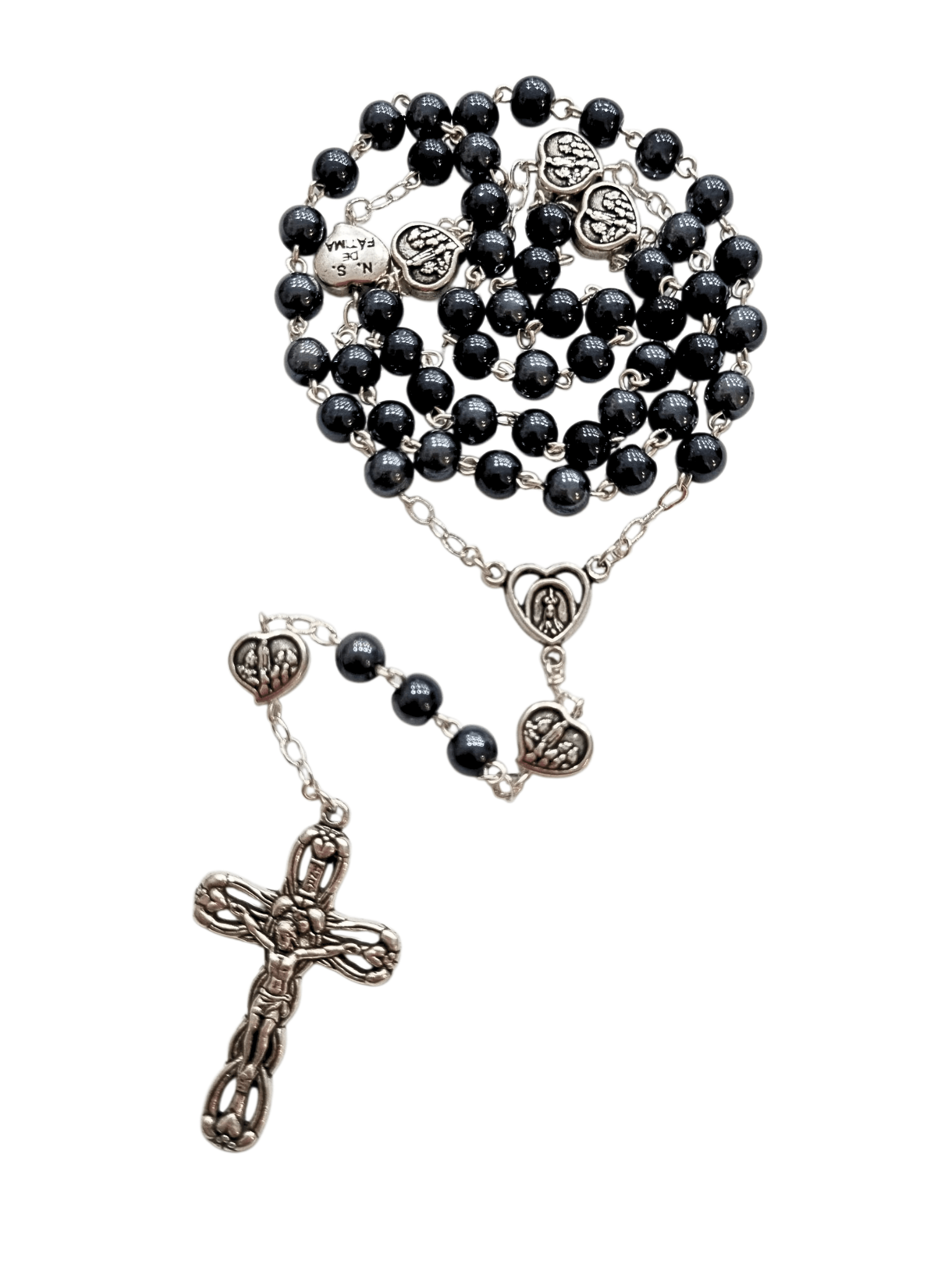 Terço Murano Grafite de Nossa Senhora de Fátima Feito em Portugal-TerraCotta Arte Sacra