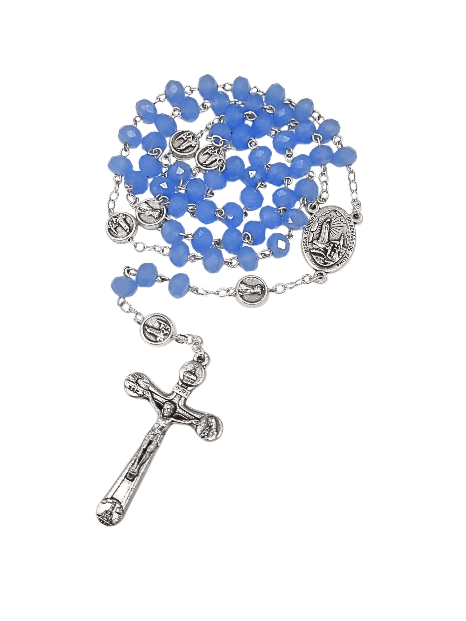 Terço de Cristal Donut Azul de Nossa Senhora de Fátima Feito em Portugal-TerraCotta Arte Sacra