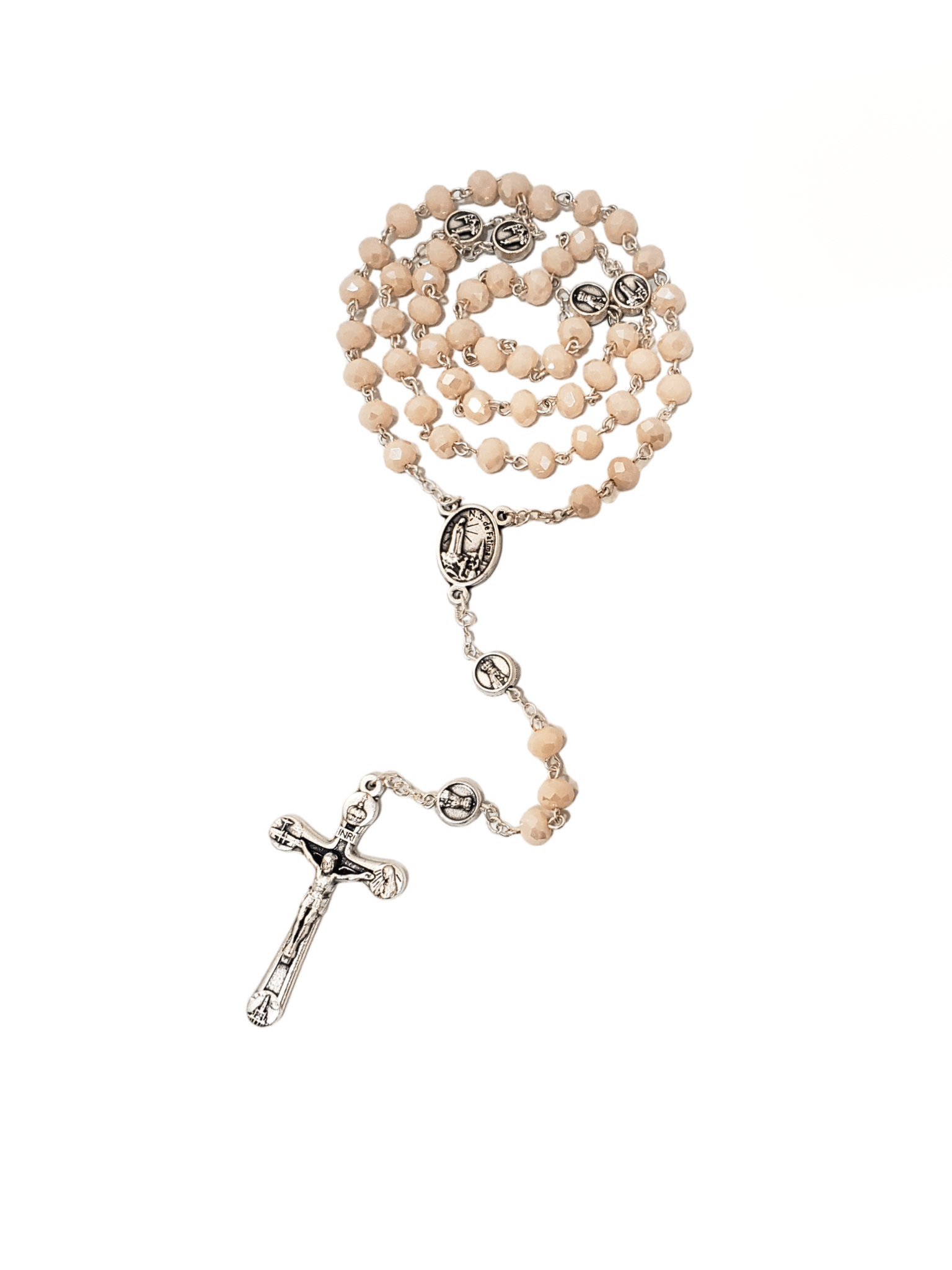 Terço de Cristal Donut Salmão de Nossa Senhora de Fátima Feito em Portugal-TerraCotta Arte Sacra