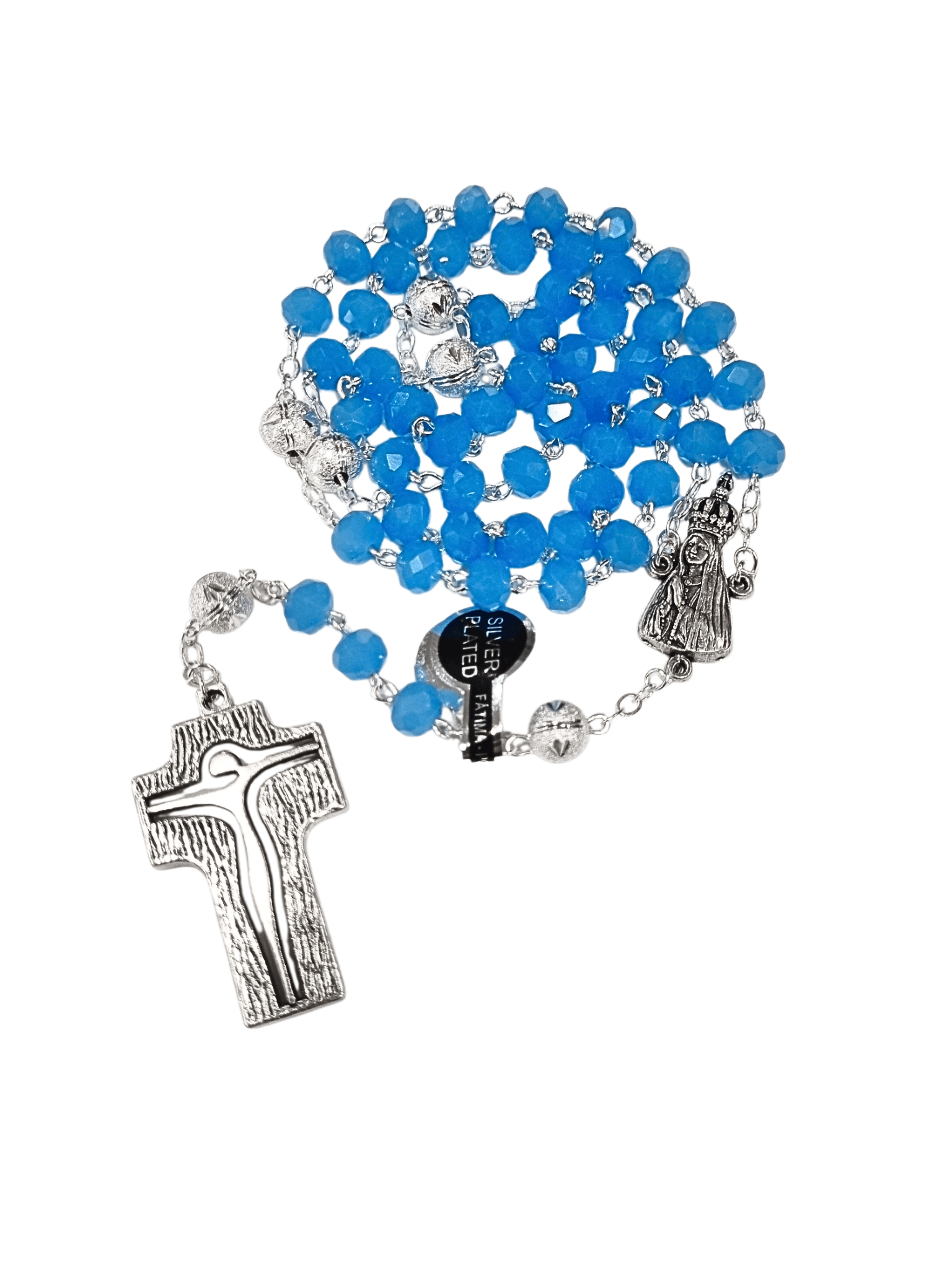 Terço de Cristal Fátima Portugal em Cristal Turquesa-TerraCotta Arte Sacra