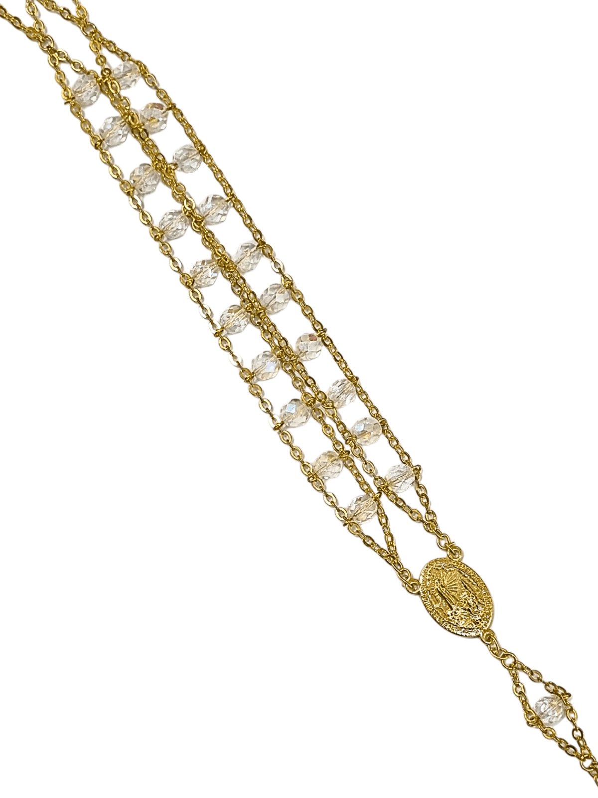 Terço de Cristal Transparente com Dourado de Nossa Senhora de Fátima Feito em Portugal-TerraCotta Arte Sacra