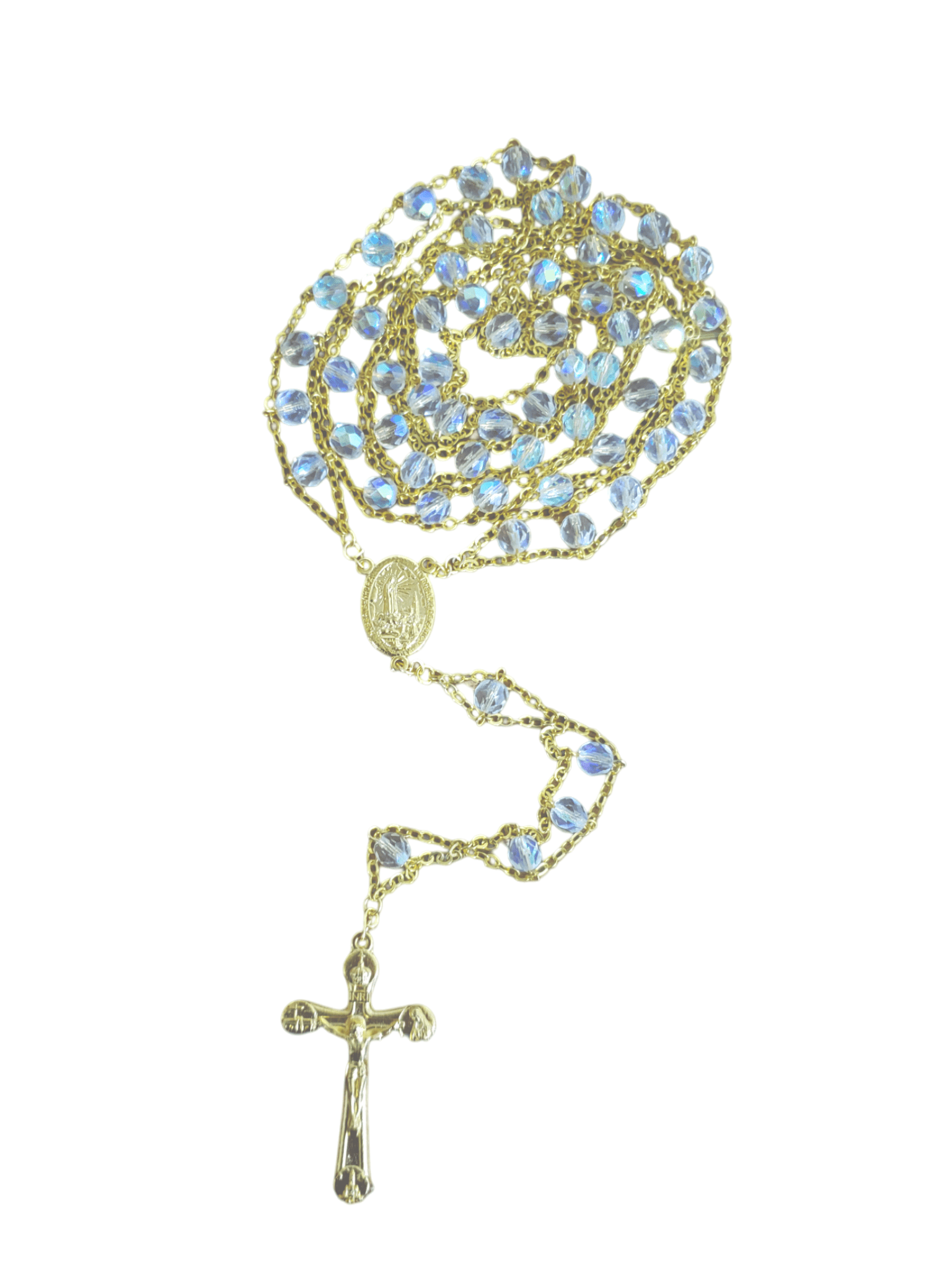 Terço de Cristal Transparente com Dourado de Nossa Senhora de Fátima Feito em Portugal-TerraCotta Arte Sacra