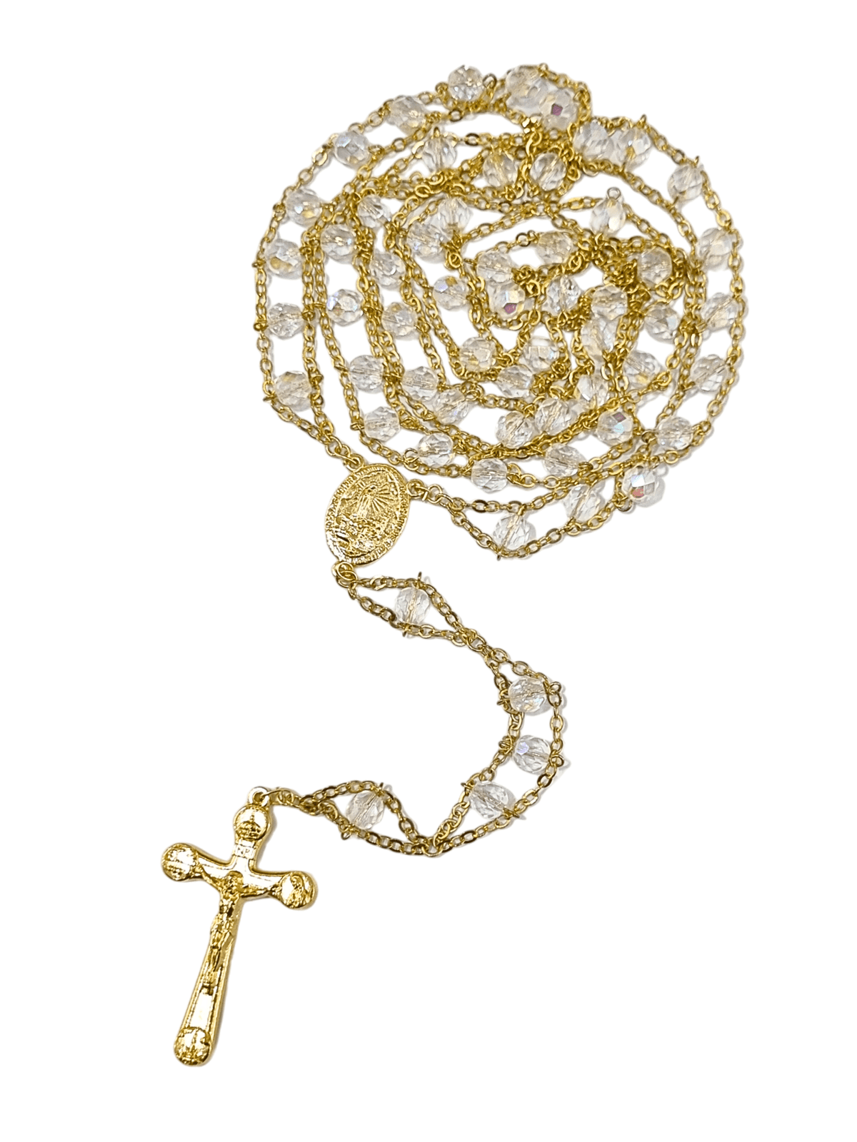 Terço de Cristal Transparente com Dourado de Nossa Senhora de Fátima Feito em Portugal-TerraCotta Arte Sacra