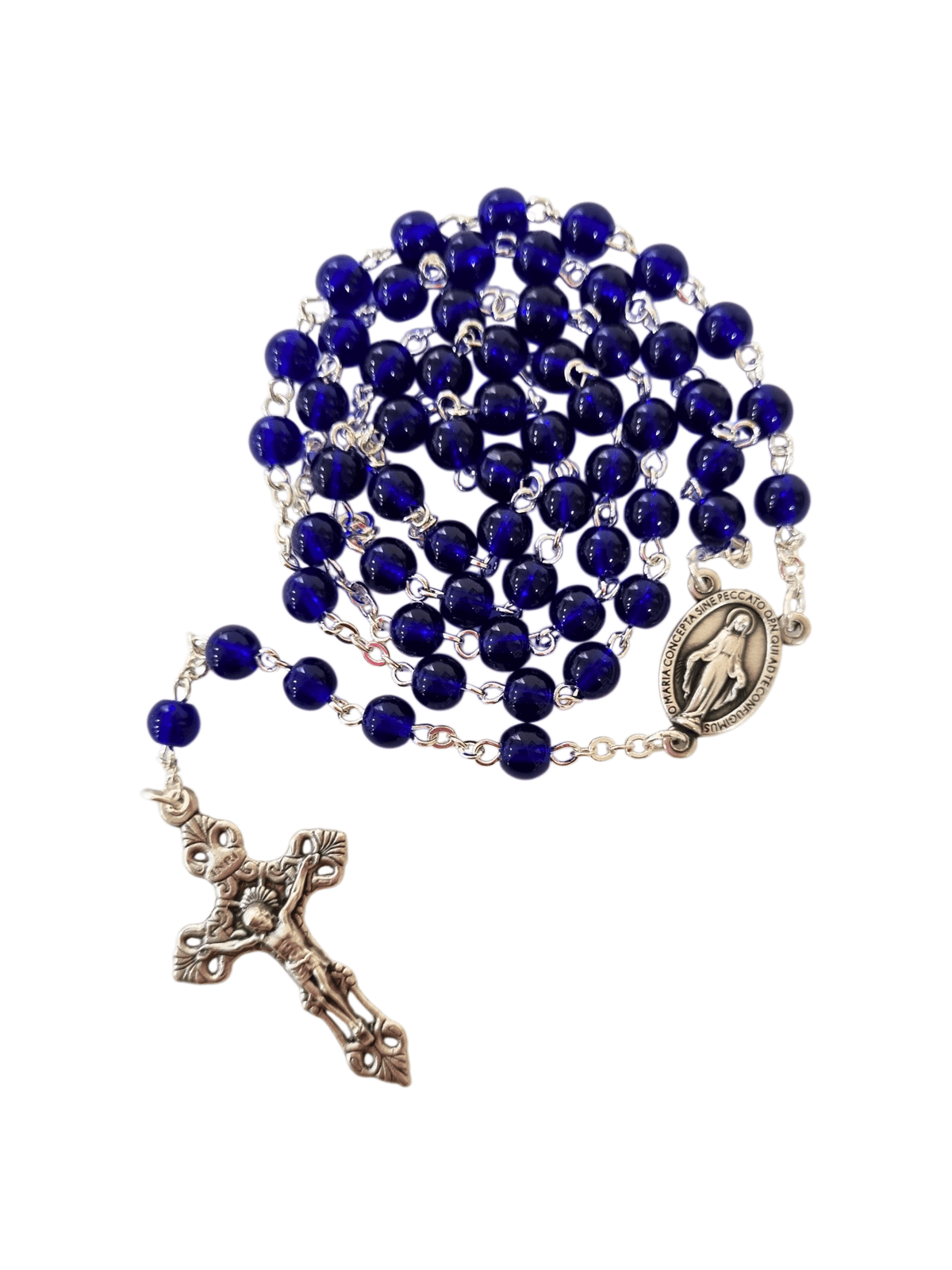 Terço de Cristal de Vidro Azul Royal 6 mm-TerraCotta Arte Sacra