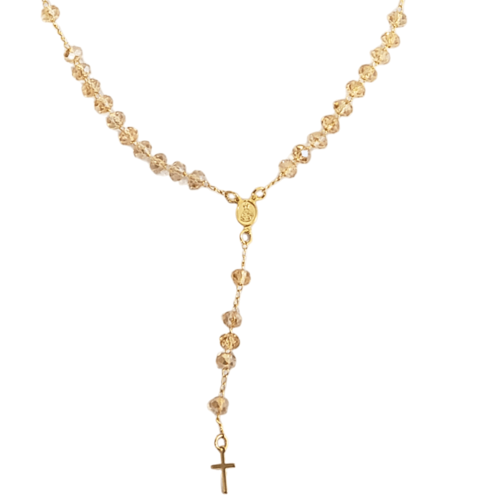 Terço de Cristal de Vidro Champanhe-TerraCotta Arte Sacra