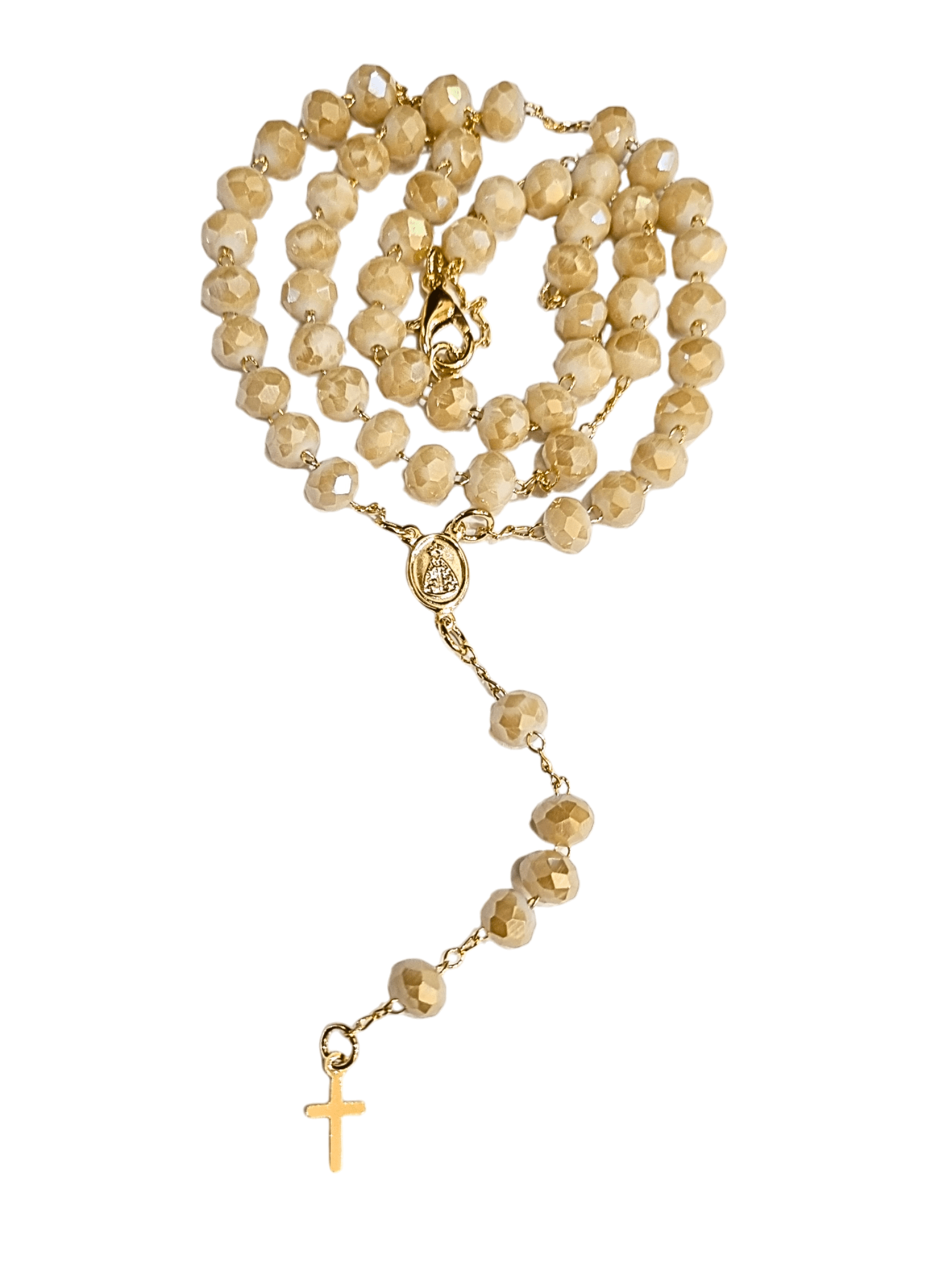 Terço de Cristal de Vidro Doce de Leite-TerraCotta Arte Sacra