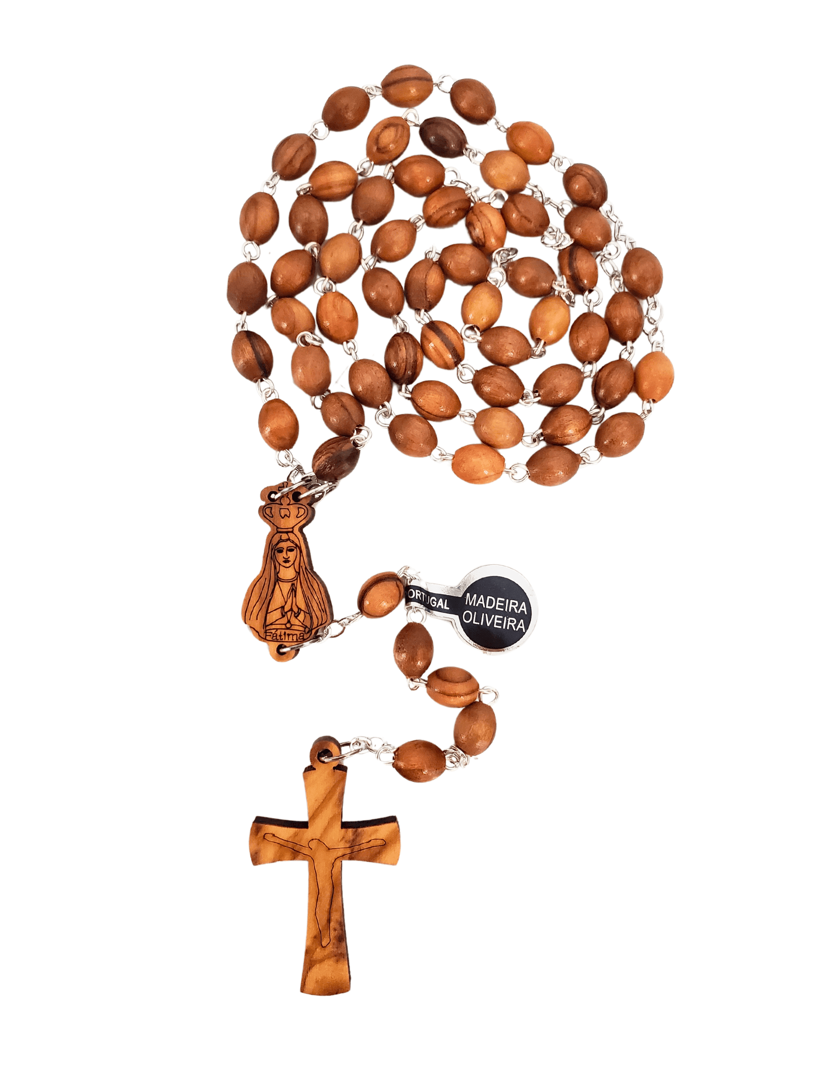 Terço de Madeira de Oliveira Oval Feito em Fátima Portugal 6x8mm-TerraCotta Arte Sacra