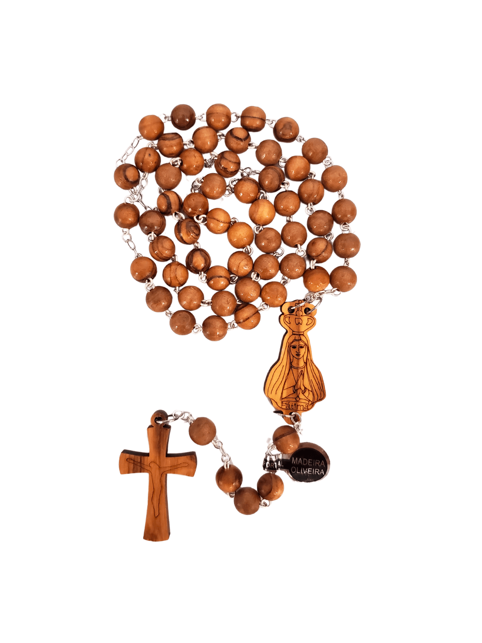 Terço de Madeira de Oliveira Oval Feito em Fátima Portugal 8mm-TerraCotta Arte Sacra