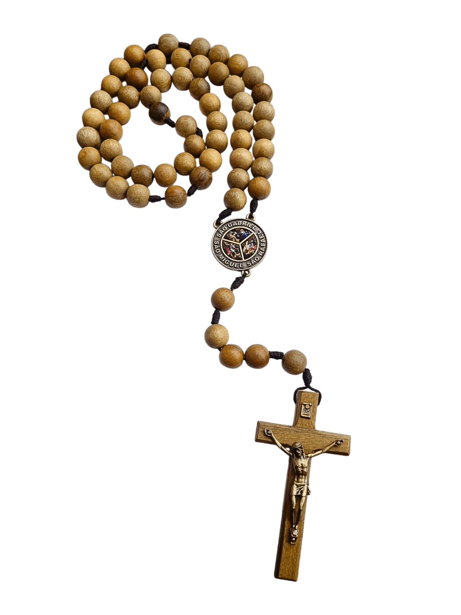 Terço de Mesa ou Parede dos Três Arcanjos em Madeira de Imbuia-TerraCotta Arte Sacra