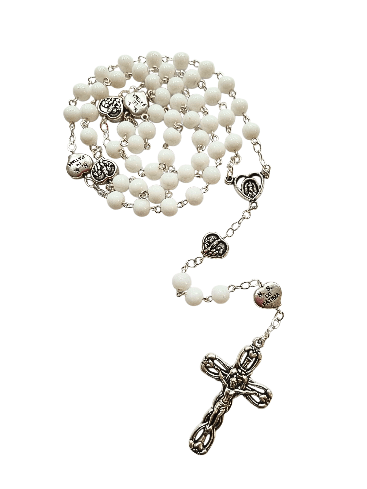 Terço de Murano Branco de Nossa Senhora de Fátima Feito em Portugal-TerraCotta Arte Sacra