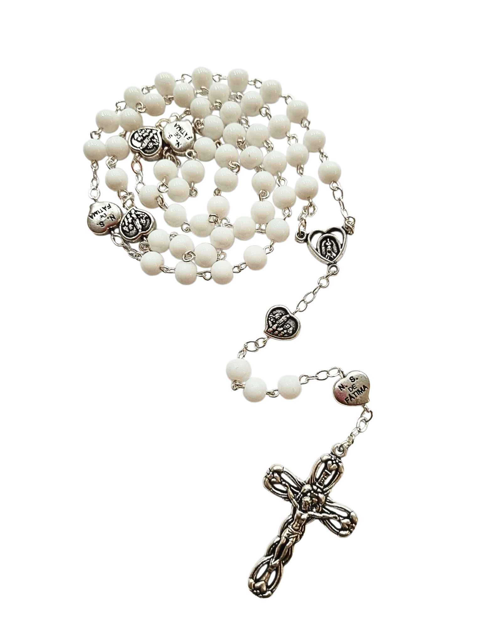 Terço de Murano Branco de Nossa Senhora de Fátima Feito em Portugal-TerraCotta Arte Sacra