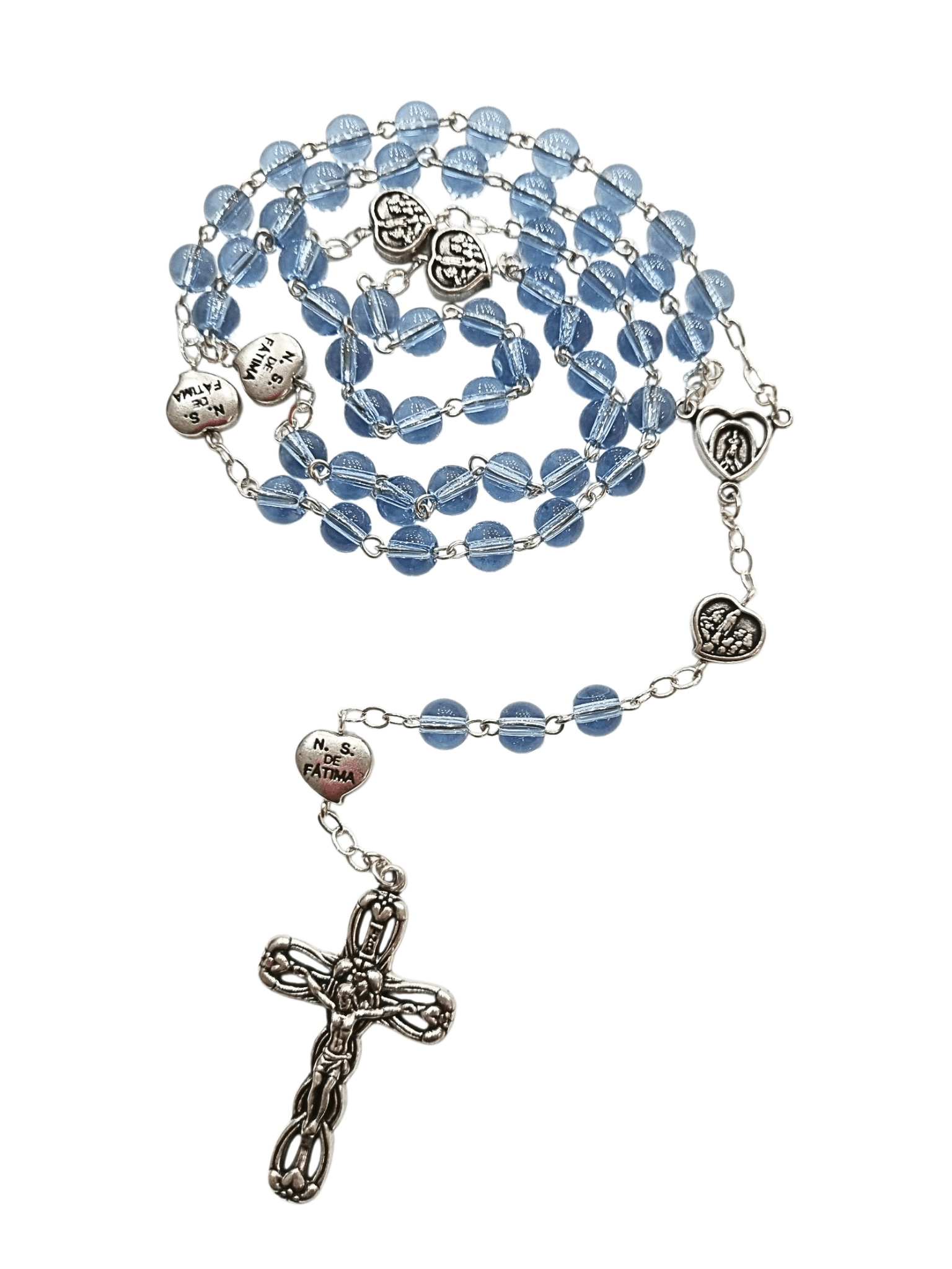 Terço de Murano Celeste de Nossa Senhora de Fátima Feito em Portugal-TerraCotta Arte Sacra