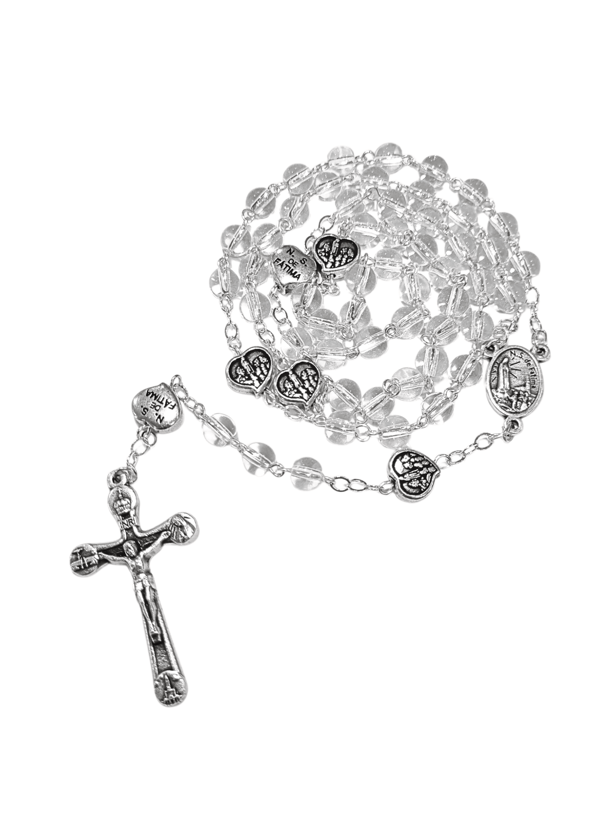 Terço de Murano Transparente de Nossa Senhora de Fátima Feito em Portugal 6 mm-TerraCotta Arte Sacra