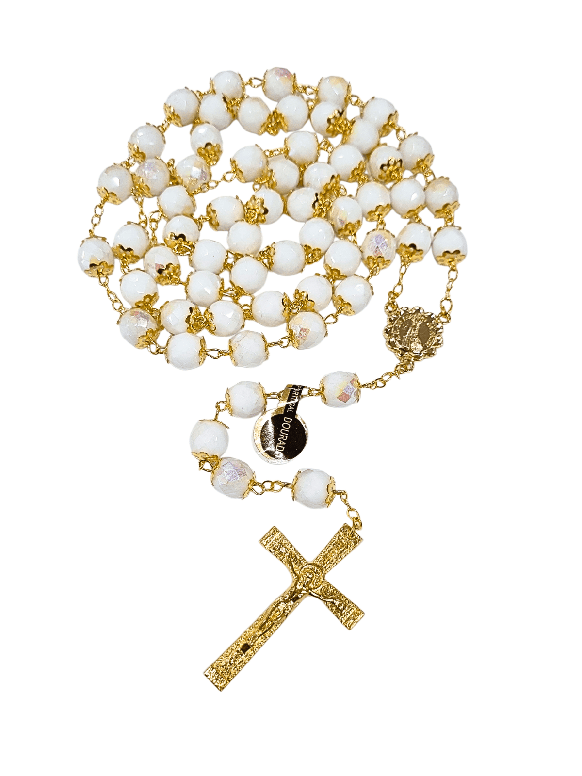 Terço de Noiva Cristal Nobre Branco com Tulipas 12 mm Feito em Portugal-TerraCotta Arte Sacra