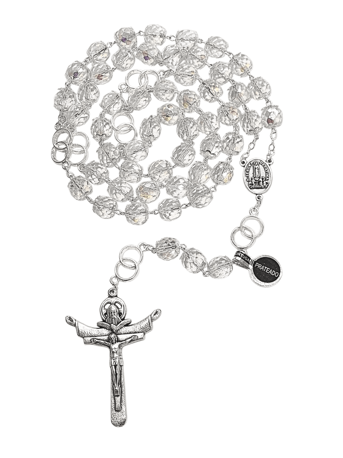 Terço de Noiva Cristal Nobre Transparente com Alianças 8 mm Feito em Portugal-TerraCotta Arte Sacra