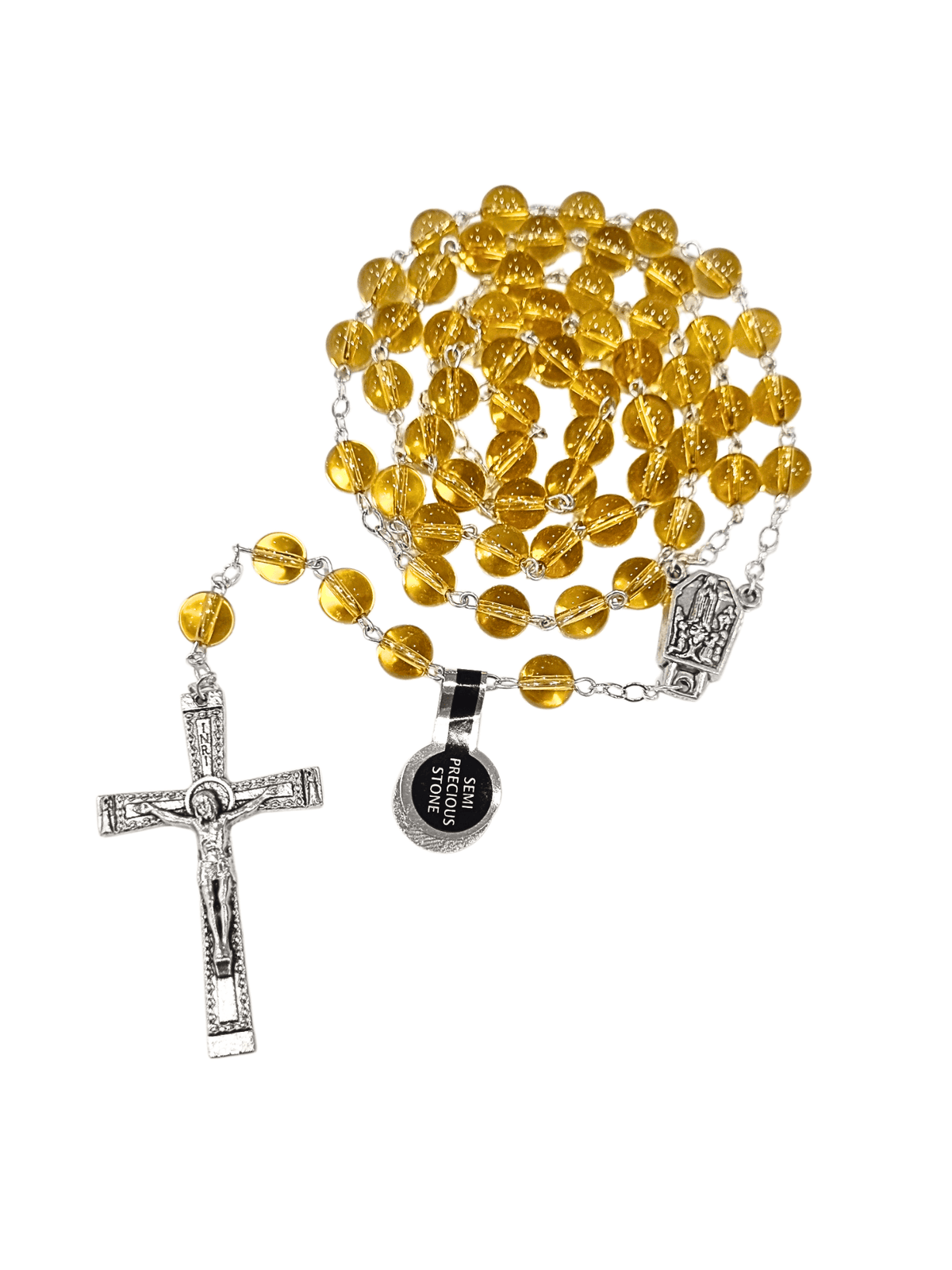 Terço de Pedra Natural Citrino Feito em Fátima Portugal-TerraCotta Arte Sacra