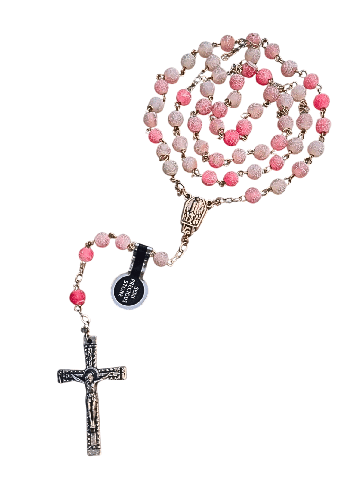 Terço de Pedra Natural Semi Preciosa Ágata Rosa-TerraCotta Arte Sacra