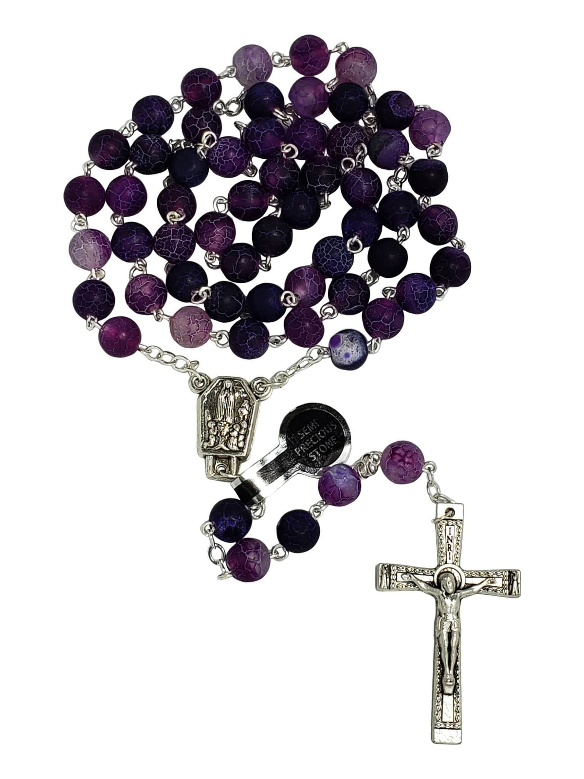 Terço de Pedra Natural Semi Preciosa Ágata Roxa-TerraCotta Arte Sacra